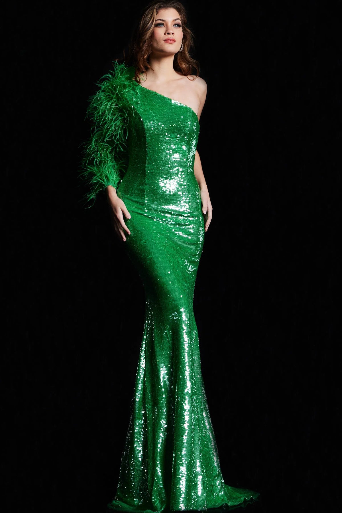 Jovani 23980 - Asymmetric Sequin Fringed Gown - designer evening gown at Silhouette Dresses