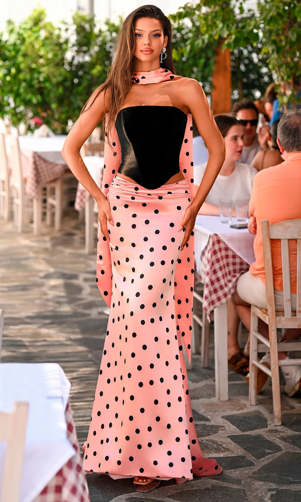 Portia and Scarlett PS26118 - Strapless Polka Dot Sheath Prom Dress - detail view