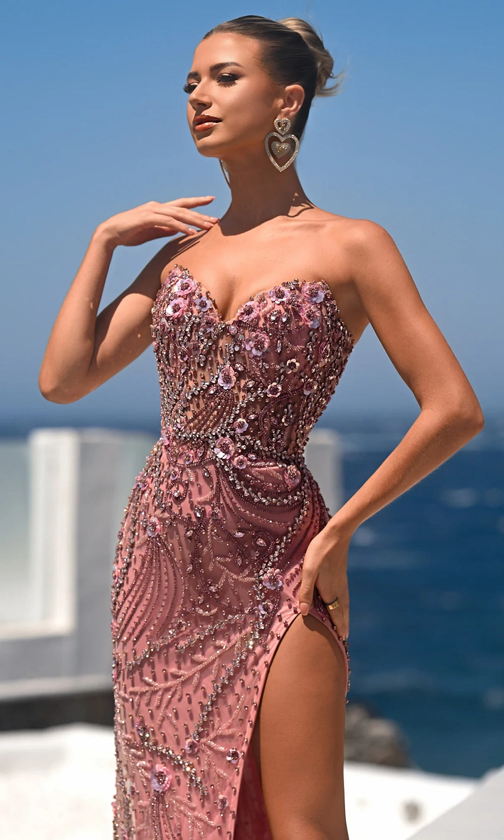 Portia and Scarlett PS26442C - Beaded Floral Accent Strapless Dress - back view