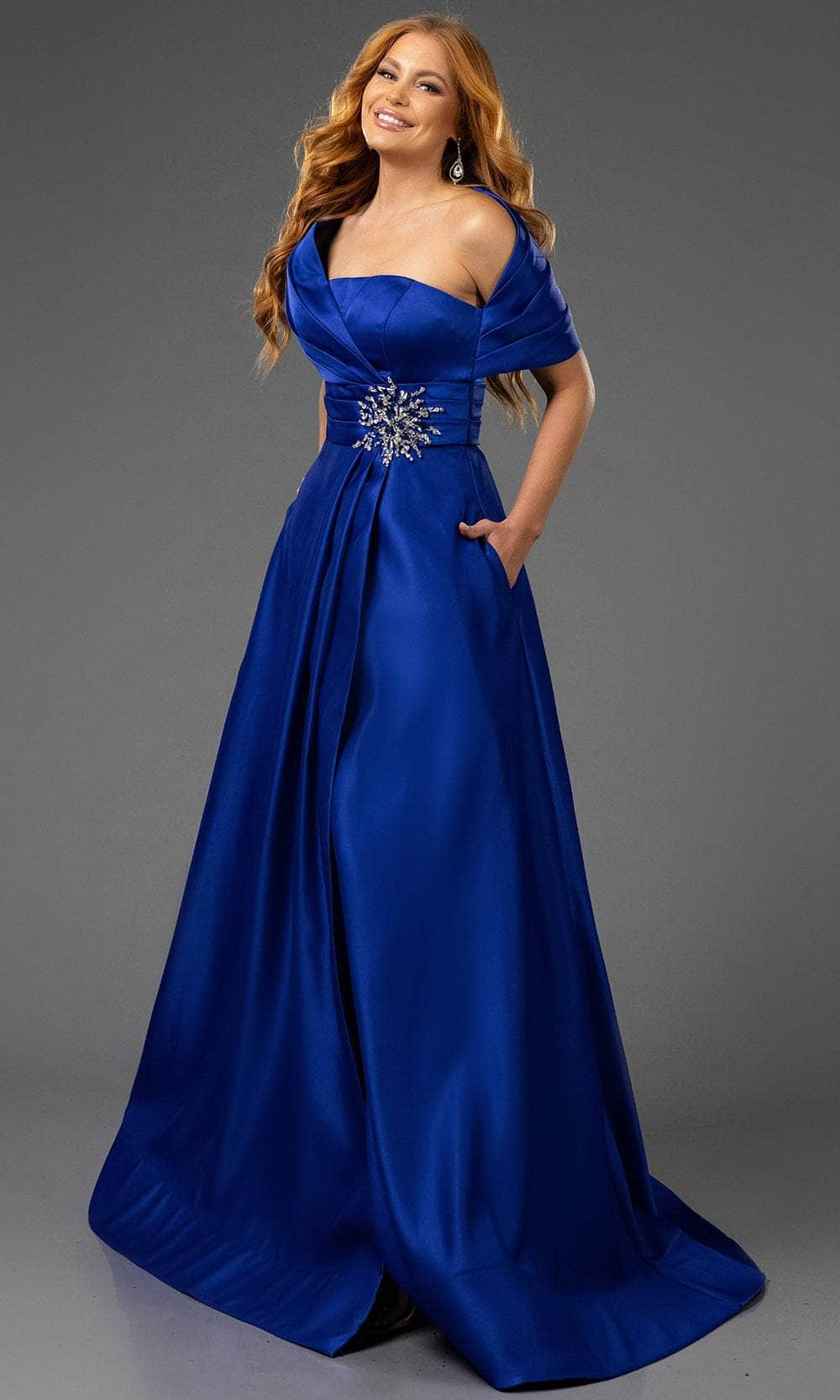 Terani 251M4441 - One Shoulder Pleated Dress Clearance Sale - view 5