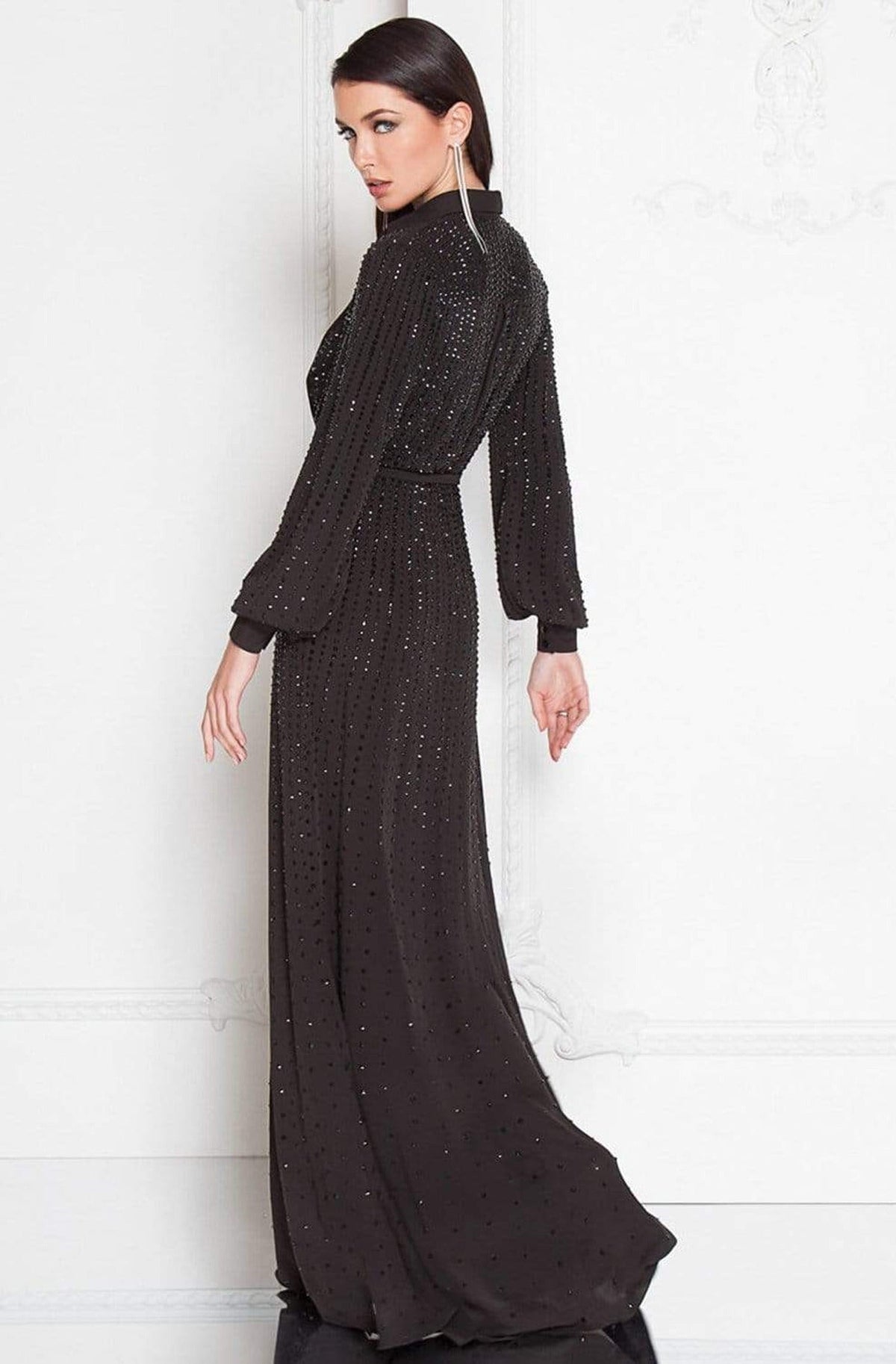 Terani Couture - 1812E6274 Bishop Sleeves Bejeweled Gown