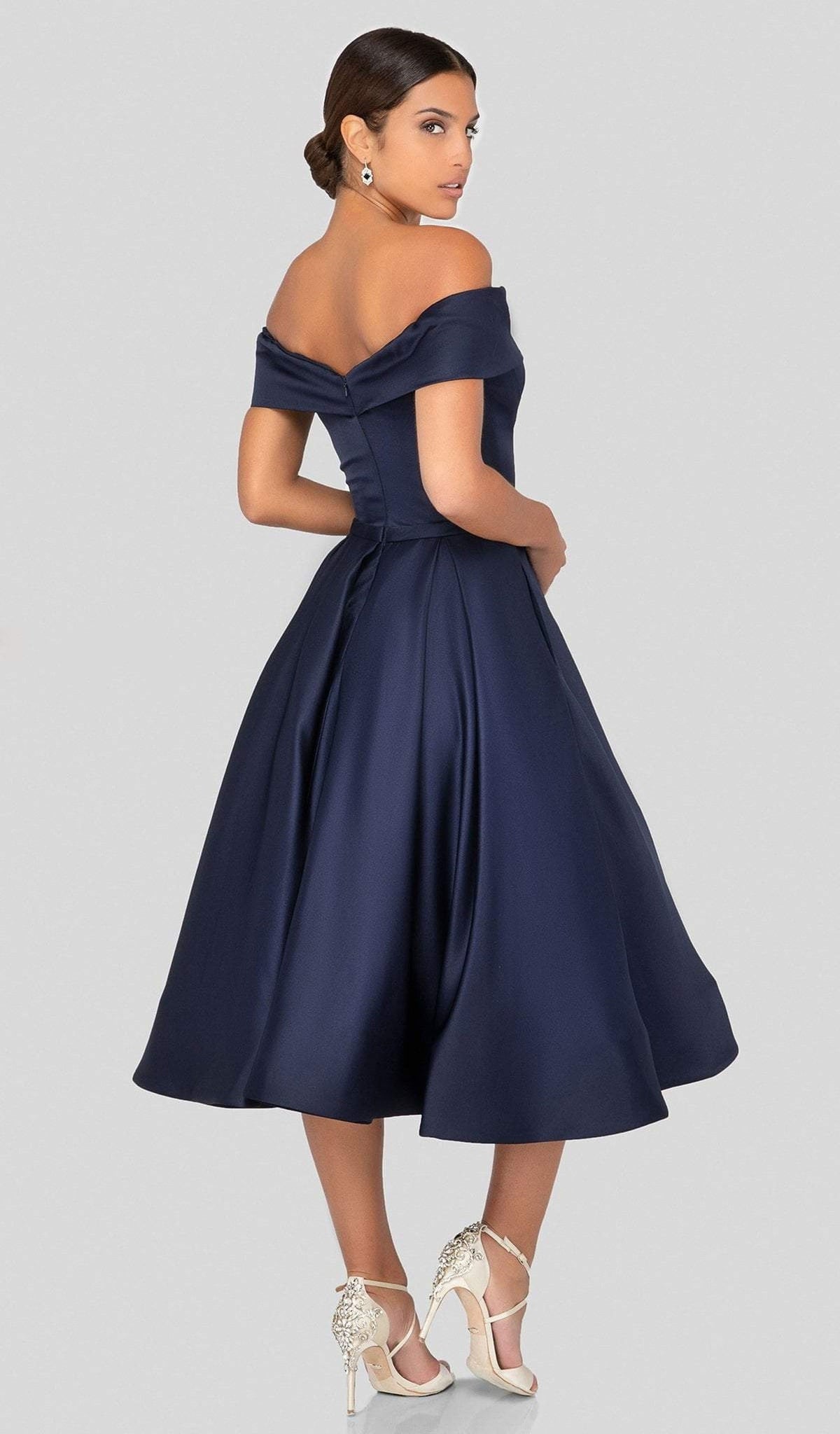 Terani Couture - 1912C9656 Off-Shoulder Tea Length A-line Dress