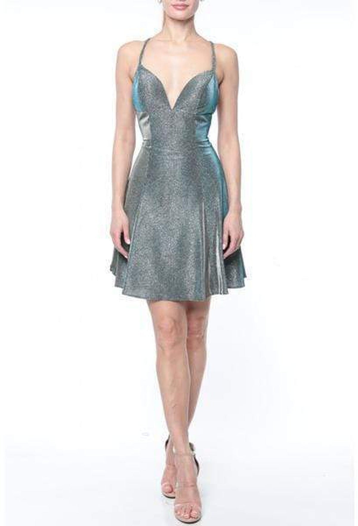 Terani Couture - 1921H0336 Short Braid-Strapped Glitter A-Line Dress