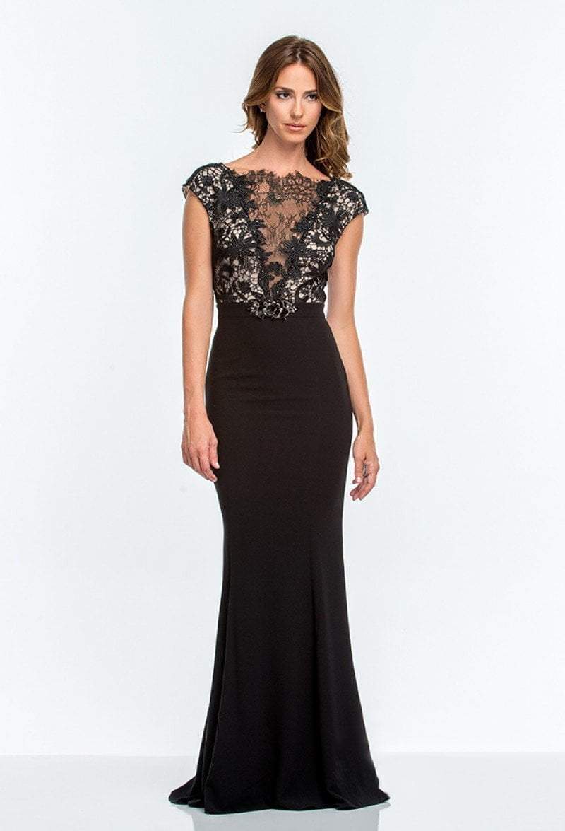 Terani Couture - 151E0444A Lace Overlaid Cap Sleeve Gown
