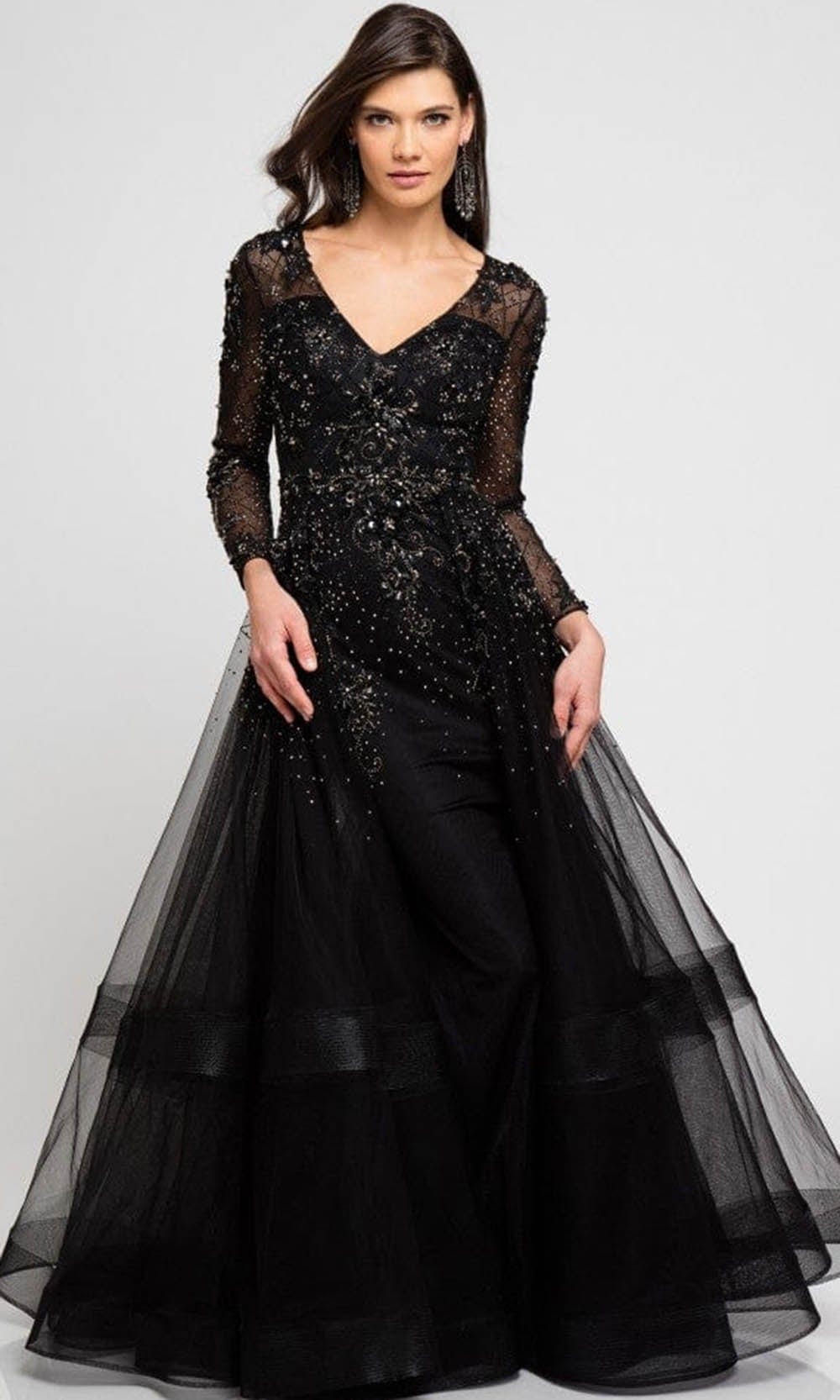 Terani Couture - 1722M4354 V-Neck Beaded Overskirt Gown - designer evening gown at Silhouette Dresses