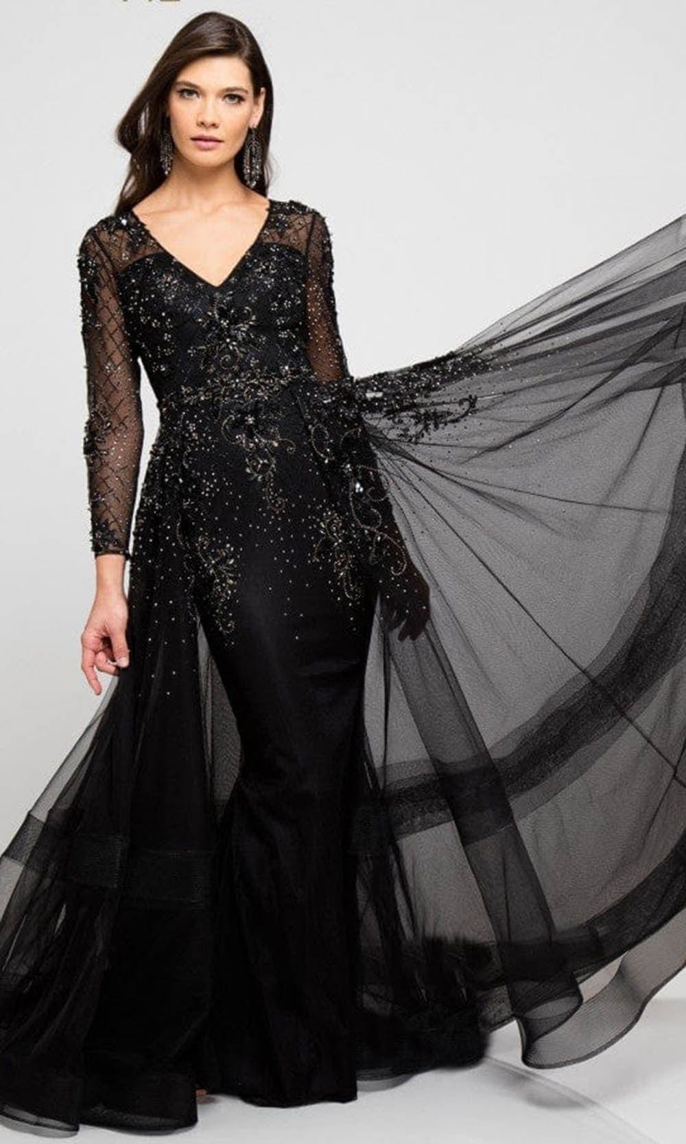 Terani Couture - 1722M4354 V-Neck Beaded Overskirt Gown - back view