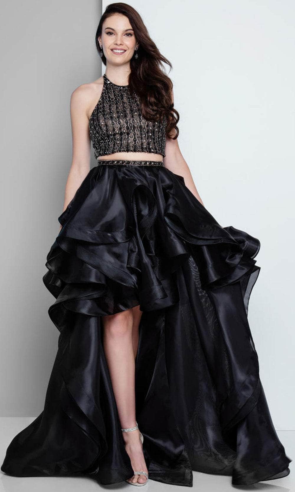 Terani Couture - 1811P5703 Two Piece Embellished High Low Dress - detail view