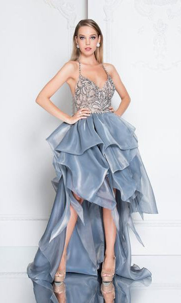 Terani Couture - 1811P5782 Beaded Bodice T-Strap Hi-Lo Prom Dress - view 6