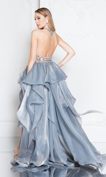 Terani Couture - 1811P5782 Beaded Bodice T-Strap Hi-Lo Prom Dress - view 7
