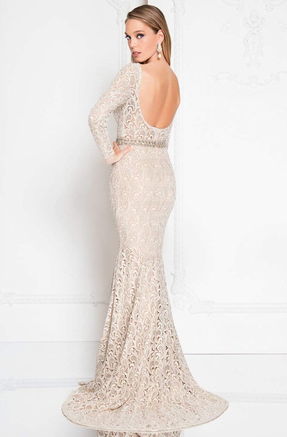 Terani Couture - 1812E6299 Long Sleeves Lace Gown