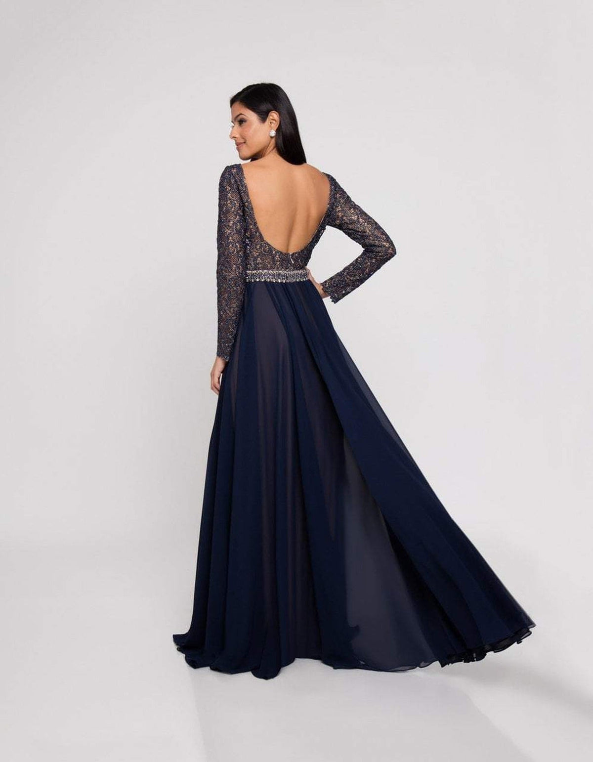 Terani Couture - 1812M6650 Lace Long Sleeved A-line Gown