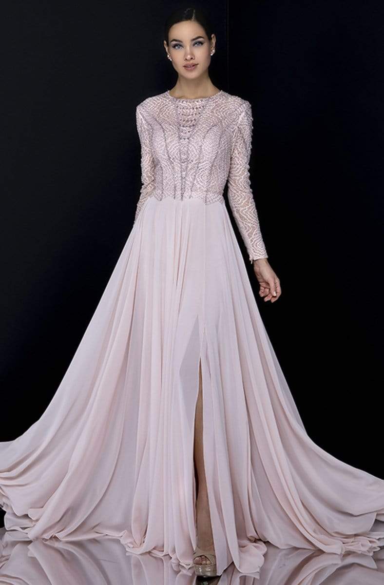 Terani Couture - 1813M6703 Shimmering Long Sleeve Evening Gown