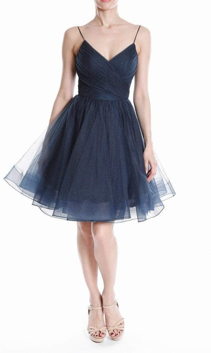 Terani Couture - 1821H7761 Spaghetti Strapped Glitter Tulle Dress - designer homecoming dress at Silhouette Dresses