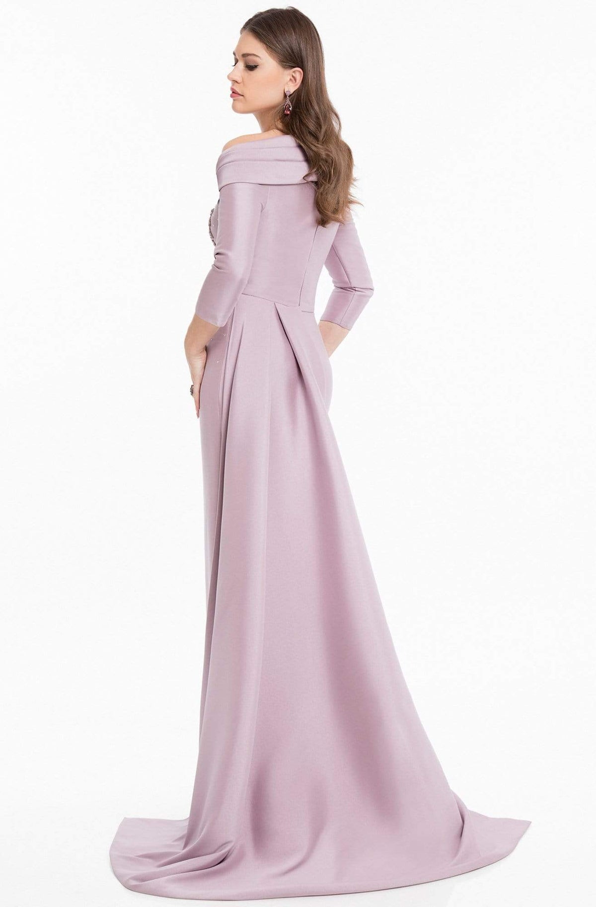 Terani Couture - 1821M7550 Folded Off Shoulder Quarter Sleeve Gown