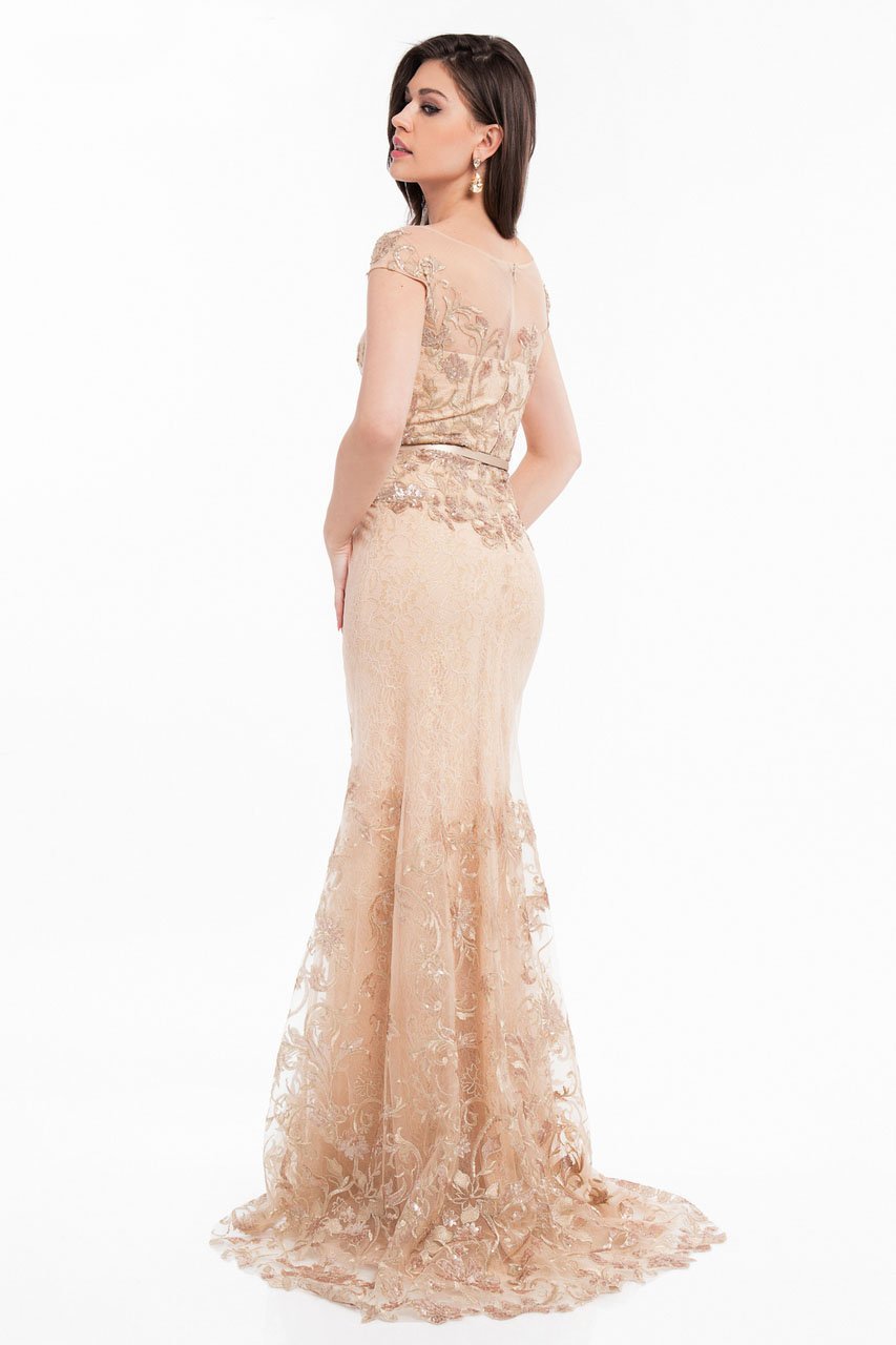 Terani Couture - 1823M7704 Sequined Metallic Lace Trumpet Dress