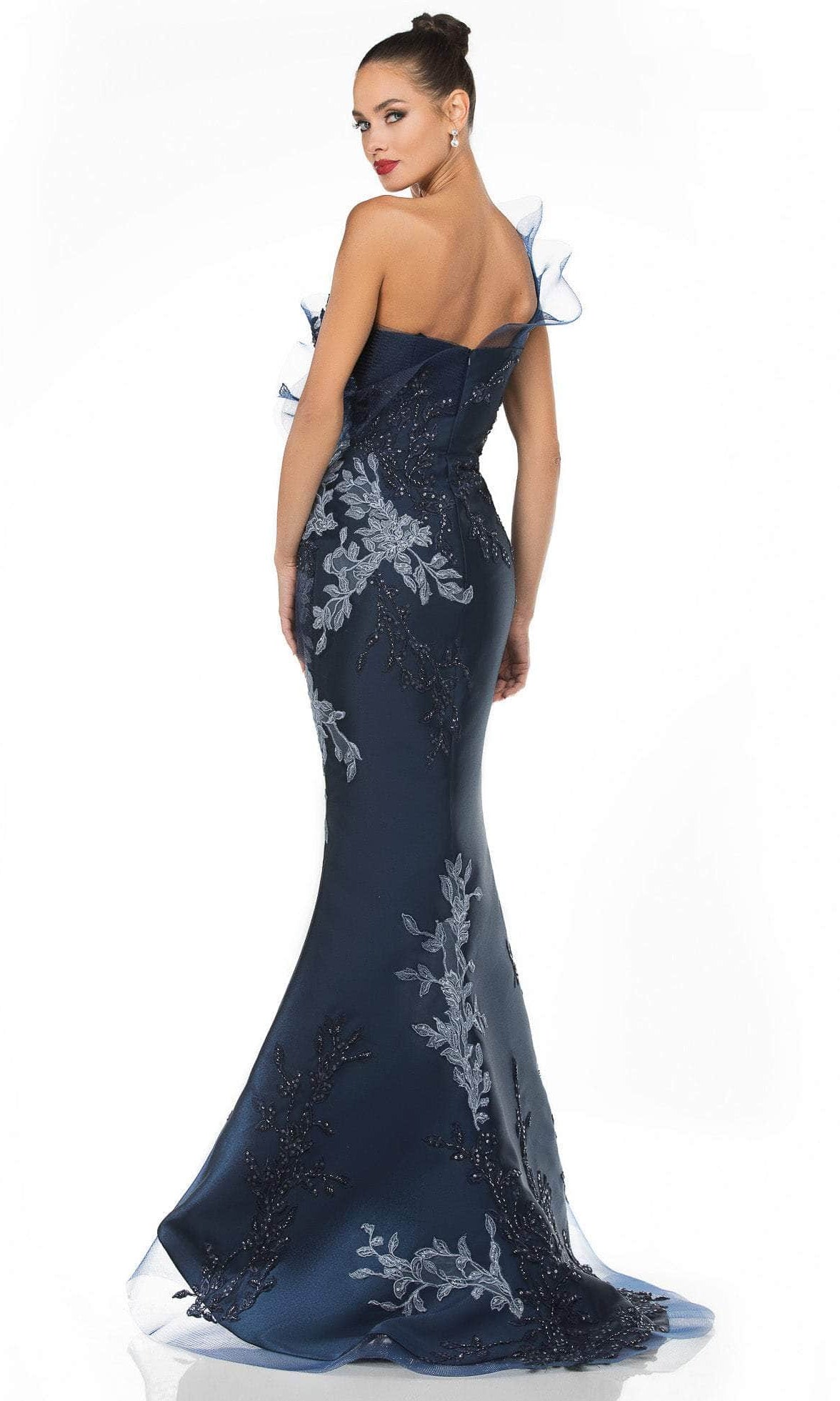 Terani Couture - 1911E9095 Embroidered Asymmetric Neck Mermaid Gown - view 5