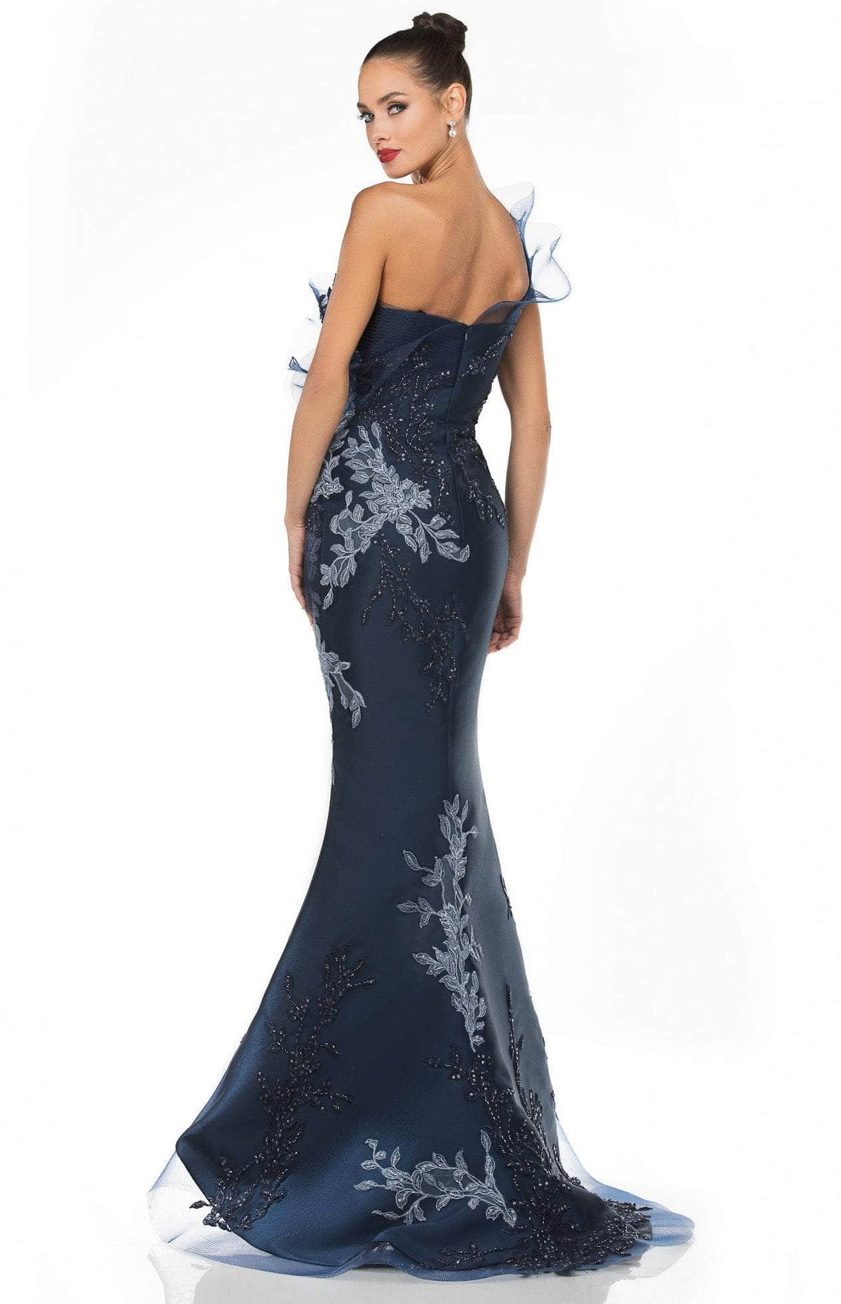 Terani Couture - 1911E9095 Embroidered Asymmetric Neck Mermaid Gown - view 5