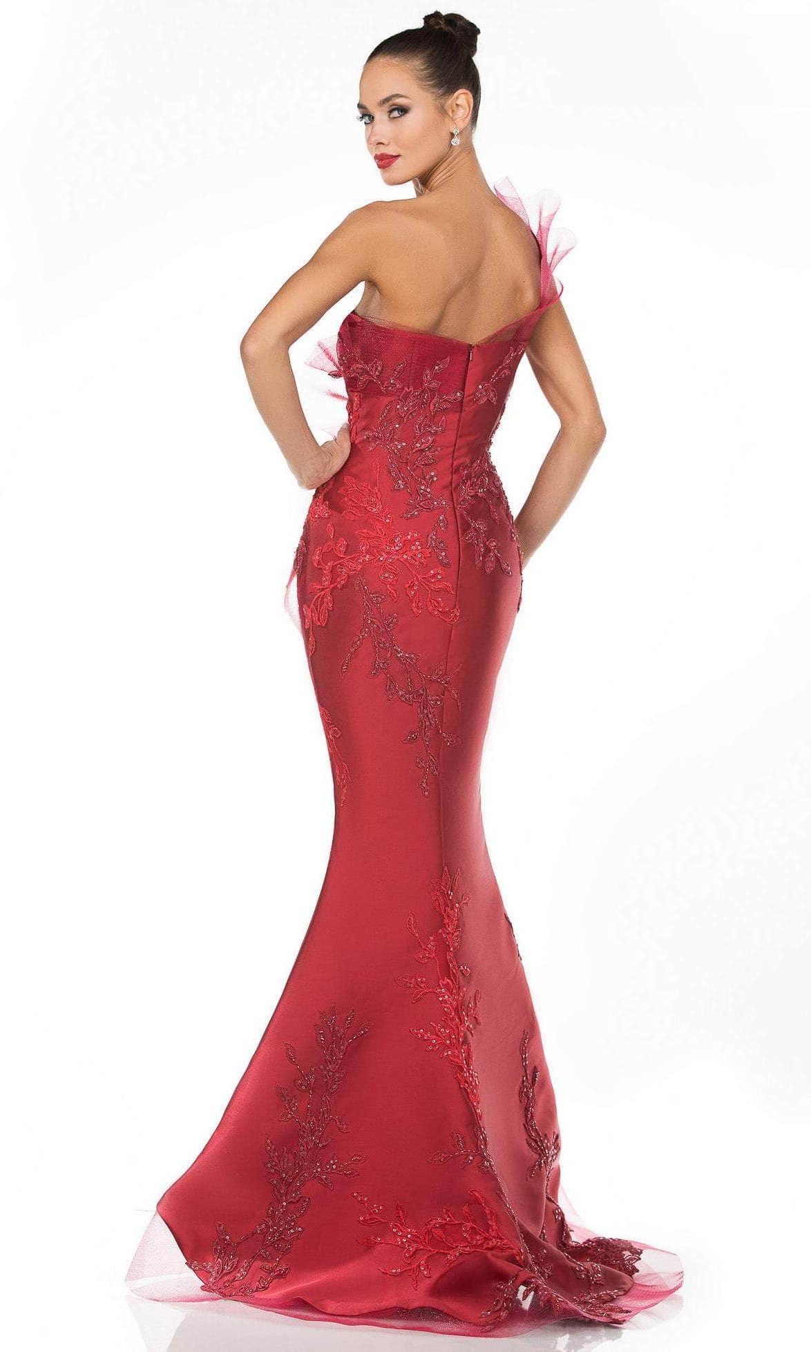 Terani Couture - 1911E9095 Embroidered Asymmetric Neck Mermaid Gown - view 6