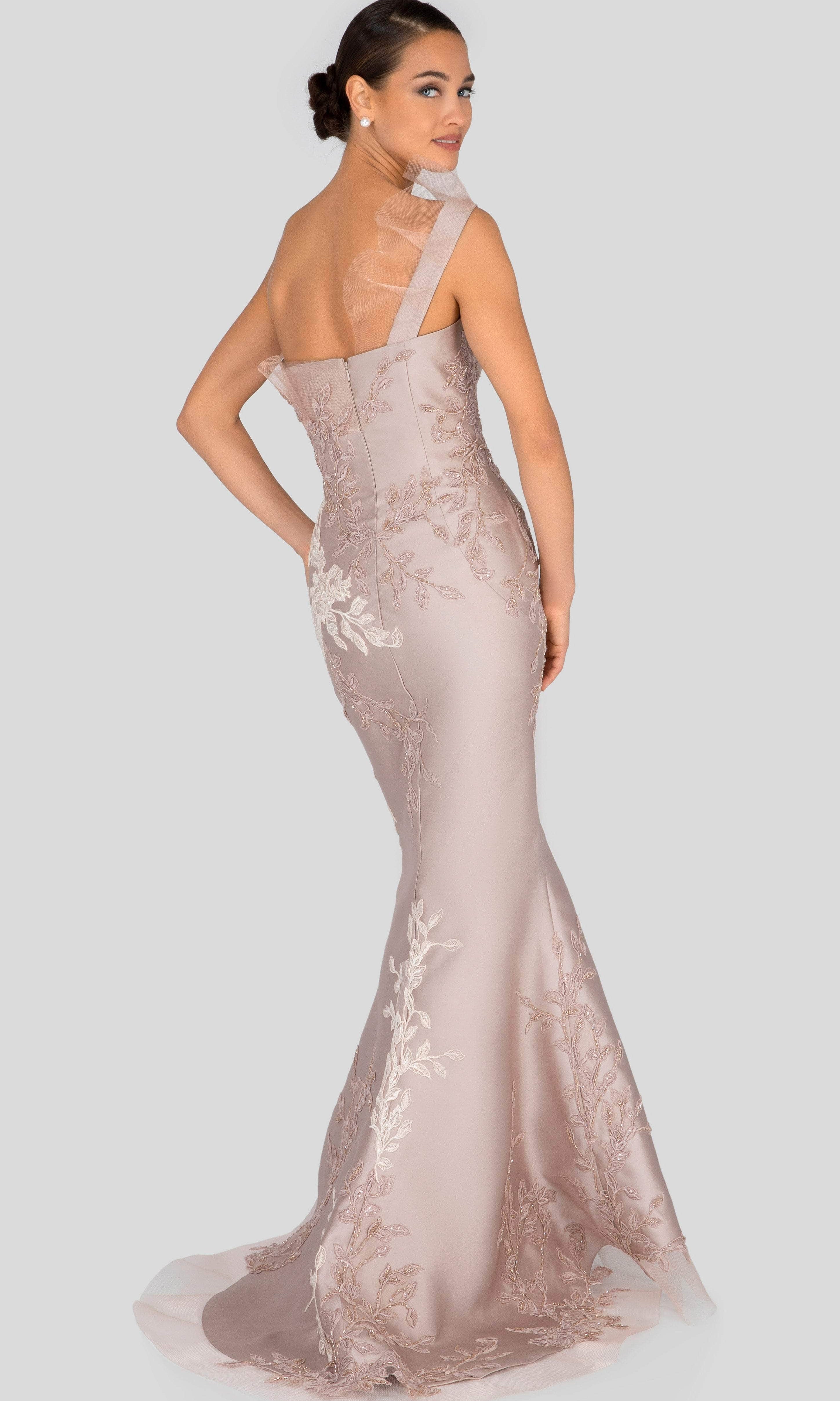 Terani Couture - 1911E9095 Embroidered Asymmetric Neck Mermaid Gown - view 4