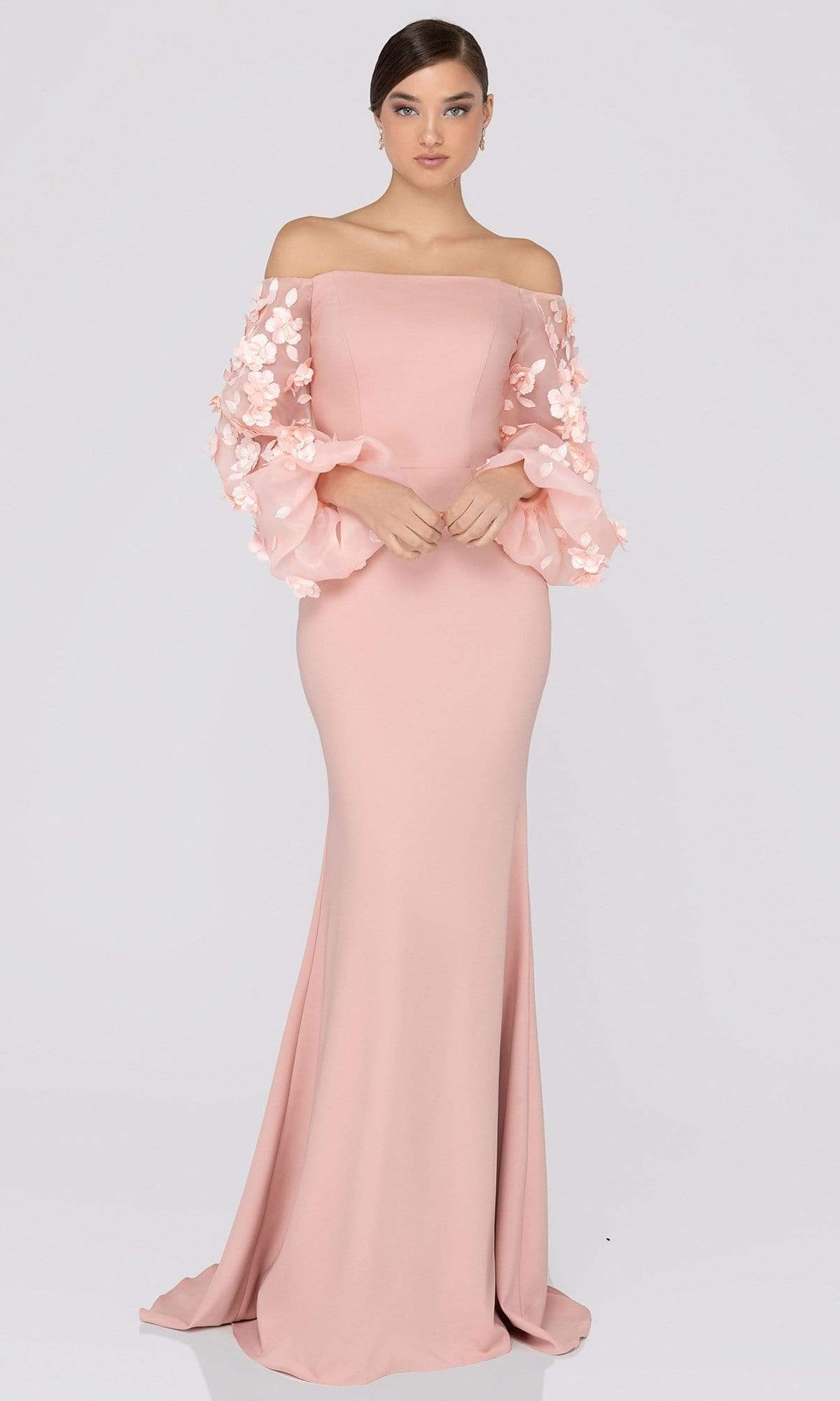 Terani Couture - 1911E9128 Off-Shoulder Floral Mother of the Bride Gown - detail view