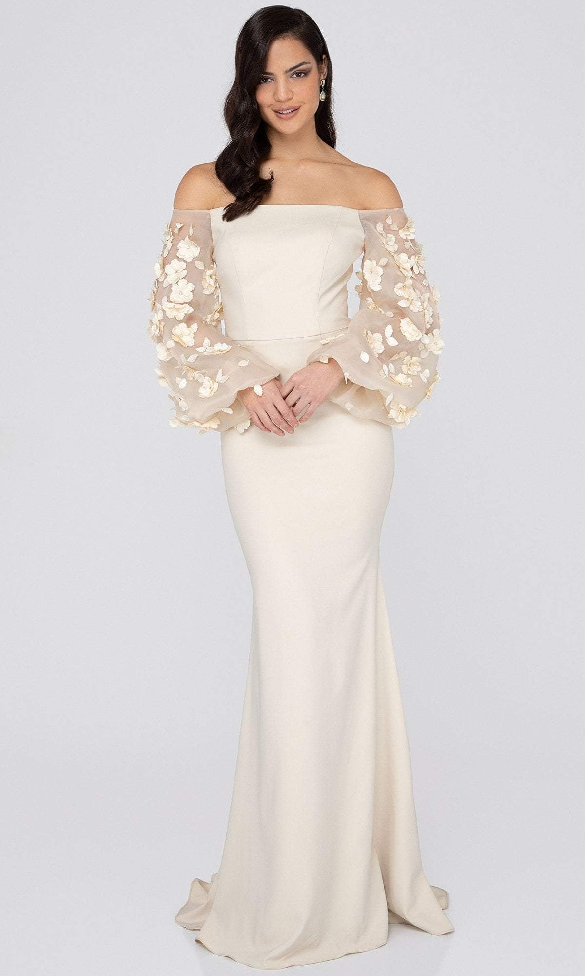Terani Couture - 1911E9128 Off-Shoulder Floral Mother of the Bride Gown - designer evening gown at Silhouette Dresses