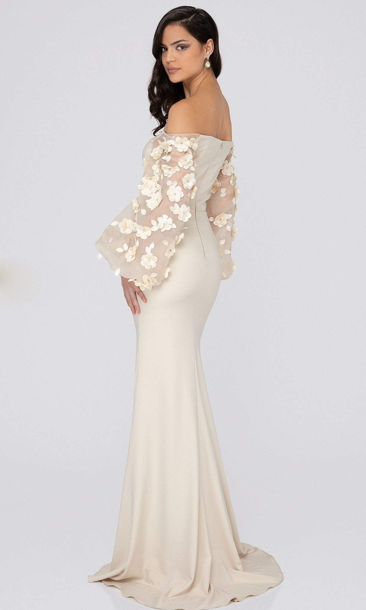 Terani Couture - 1911E9128 Off-Shoulder Floral Mother of the Bride Gown - back view