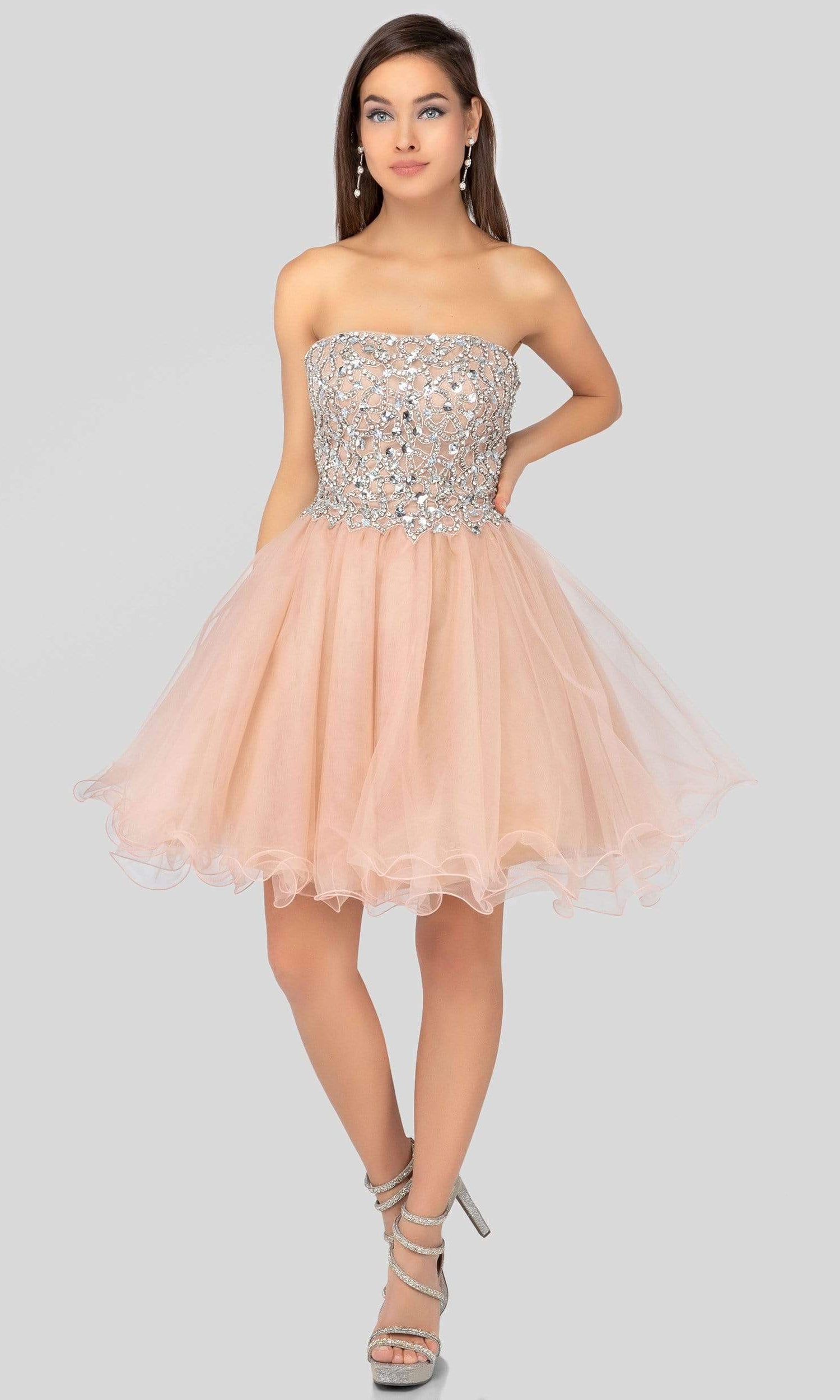 Terani Couture - 1911P8016 Strapless Beaded Tulle Cocktail Dress - designer homecoming dress at Silhouette Dresses