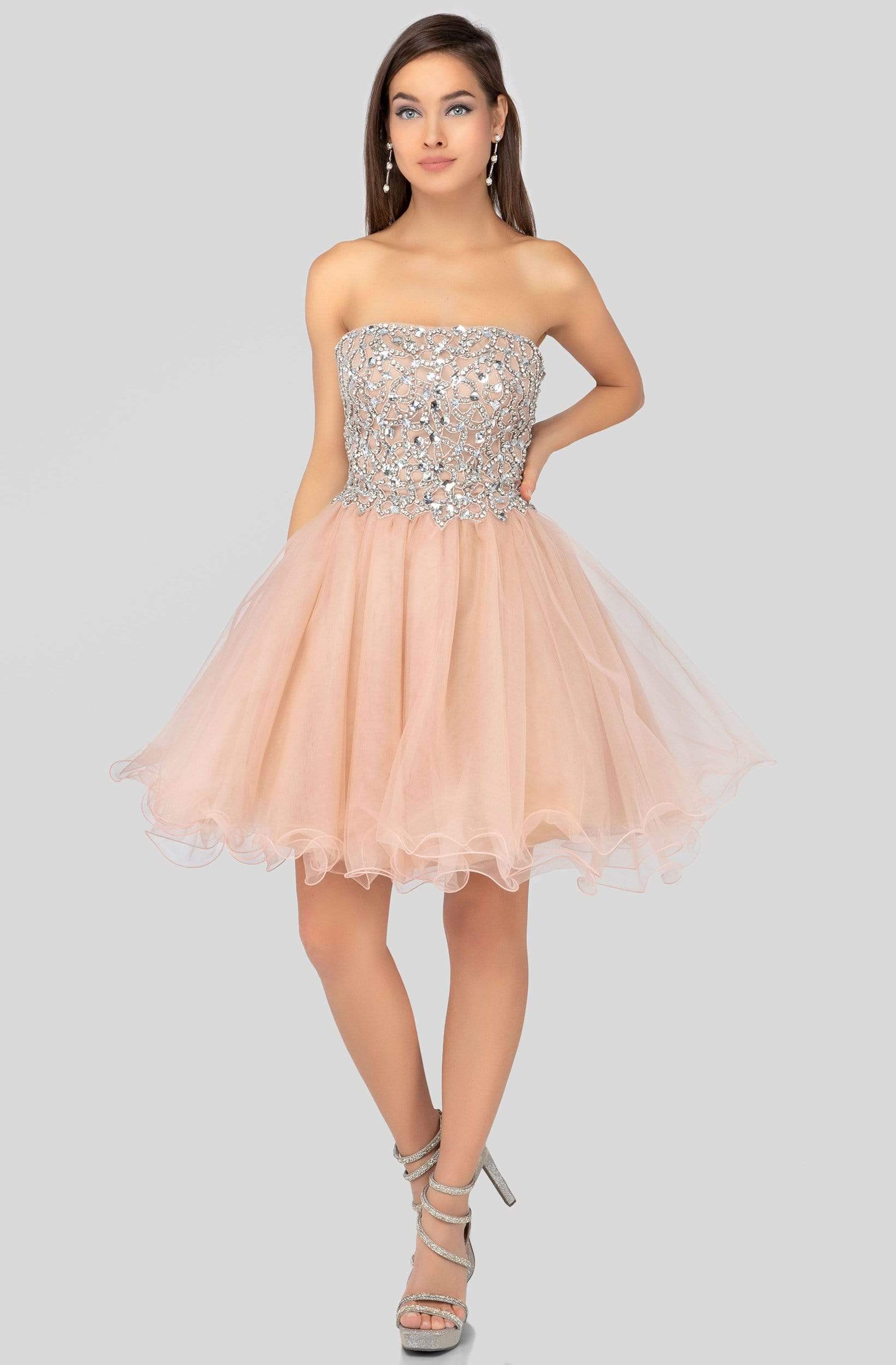 Terani Couture - 1911P8016 Strapless Beaded Tulle Cocktail Dress - designer homecoming dress at Silhouette Dresses