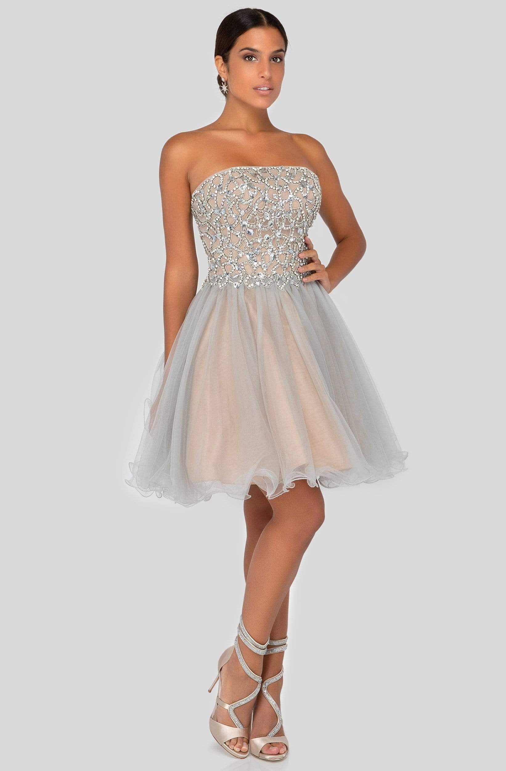 Terani Couture - 1911P8016 Strapless Beaded Tulle Cocktail Dress - view 4