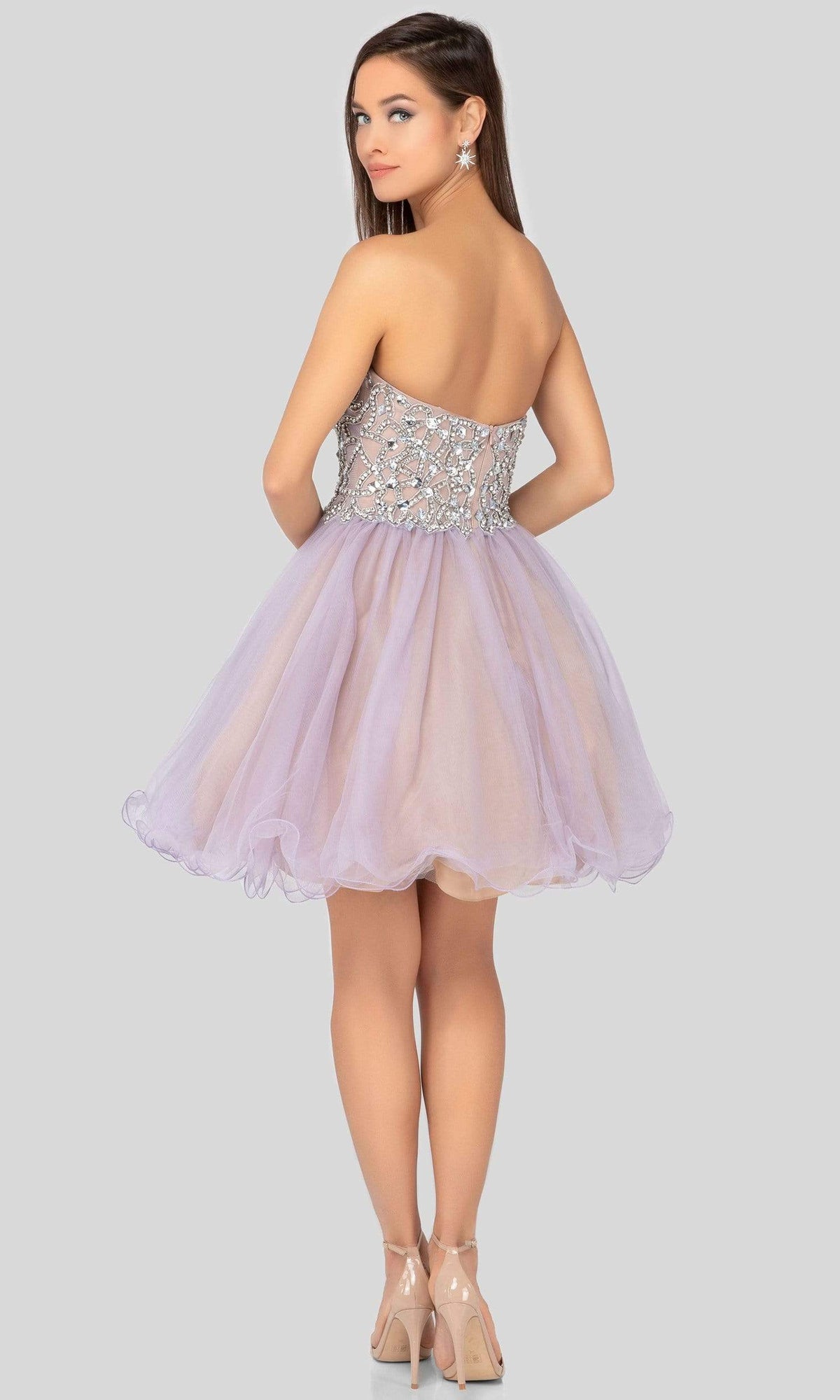 Terani Couture - 1911P8016 Strapless Beaded Tulle Cocktail Dress - detail view