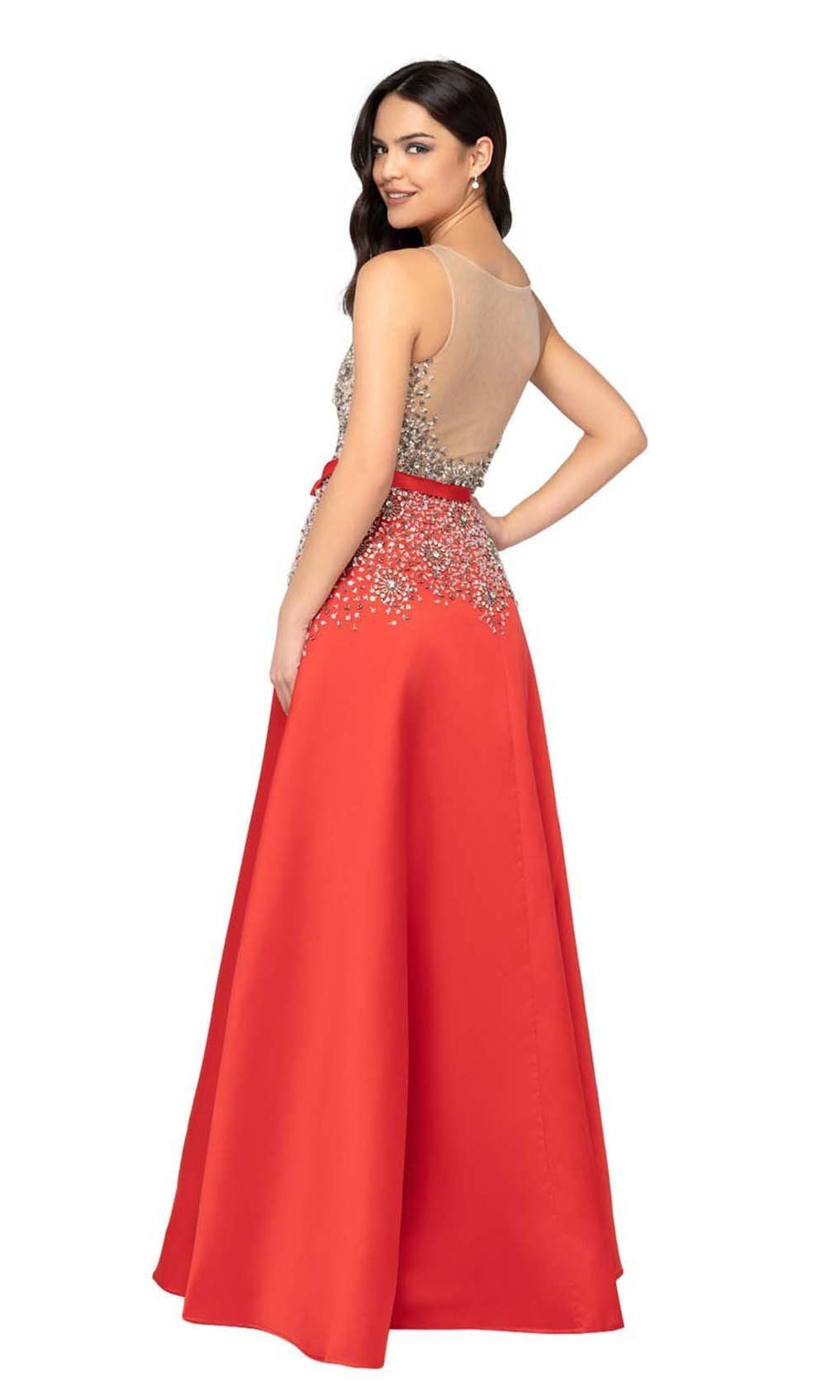 Terani Couture - 1911P8497 Beaded Plunging V-Neck A-Line Gown - detail view