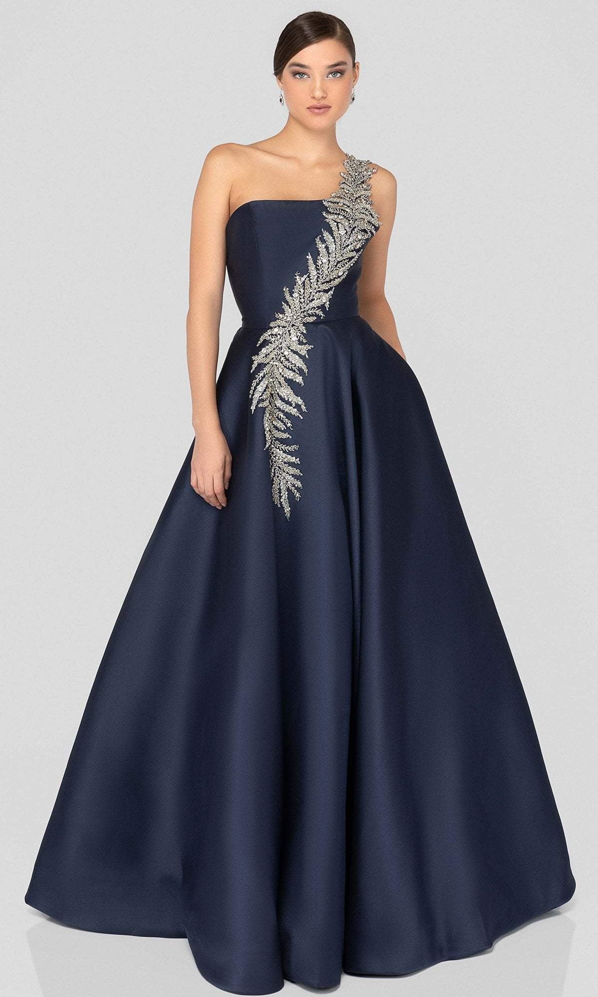 Terani Couture - 1912E9202 One Shoulder Dazzling Fern Accent Gown - back view