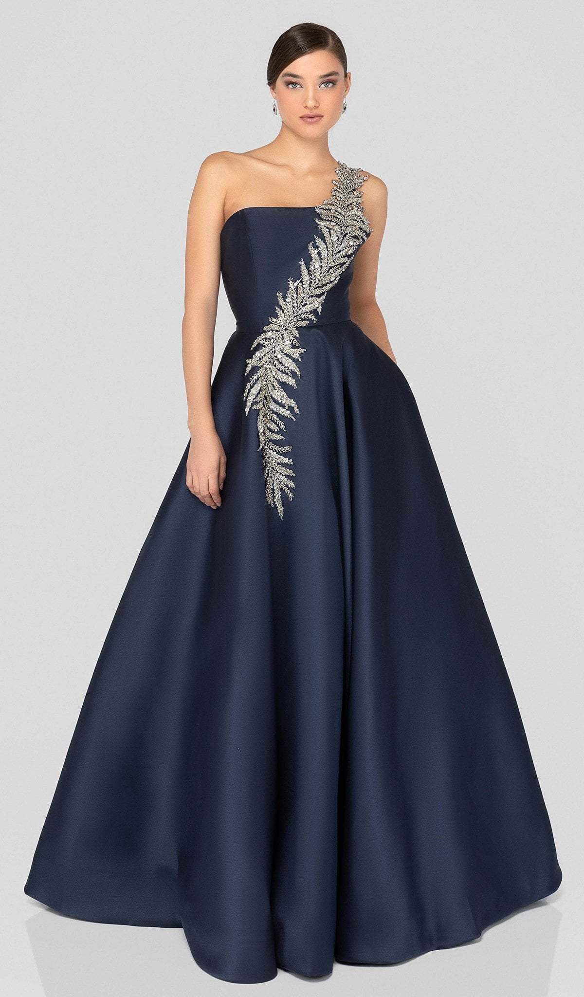 Terani Couture - 1912E9202 One Shoulder Dazzling Fern Accent Gown - back view