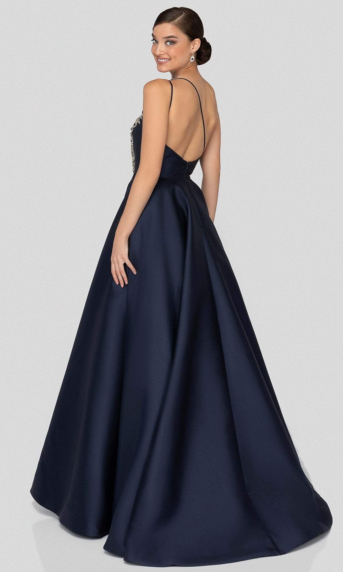 Terani Couture - 1912E9202 One Shoulder Dazzling Fern Accent Gown - detail view