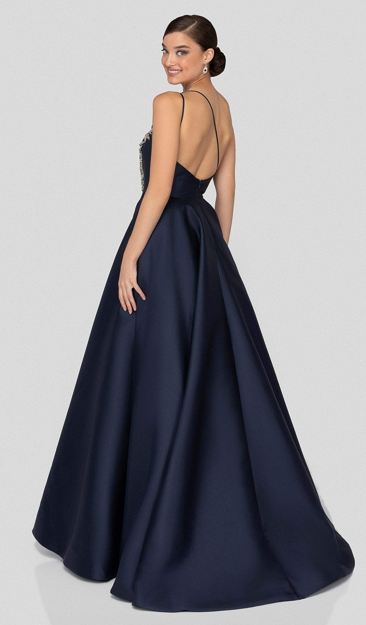 Terani Couture - 1912E9202 One Shoulder Dazzling Fern Accent Gown - detail view