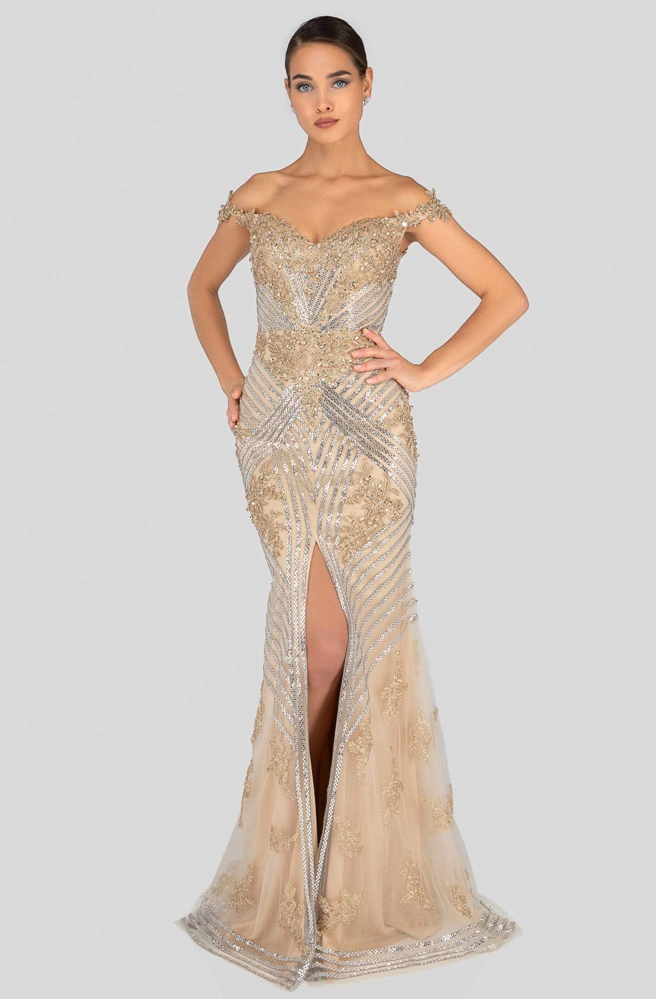 Terani Couture - 1912GL9572 Sparkling Off-Shoulder Mother of the Groom Gown - designer evening gown at Silhouette Dresses