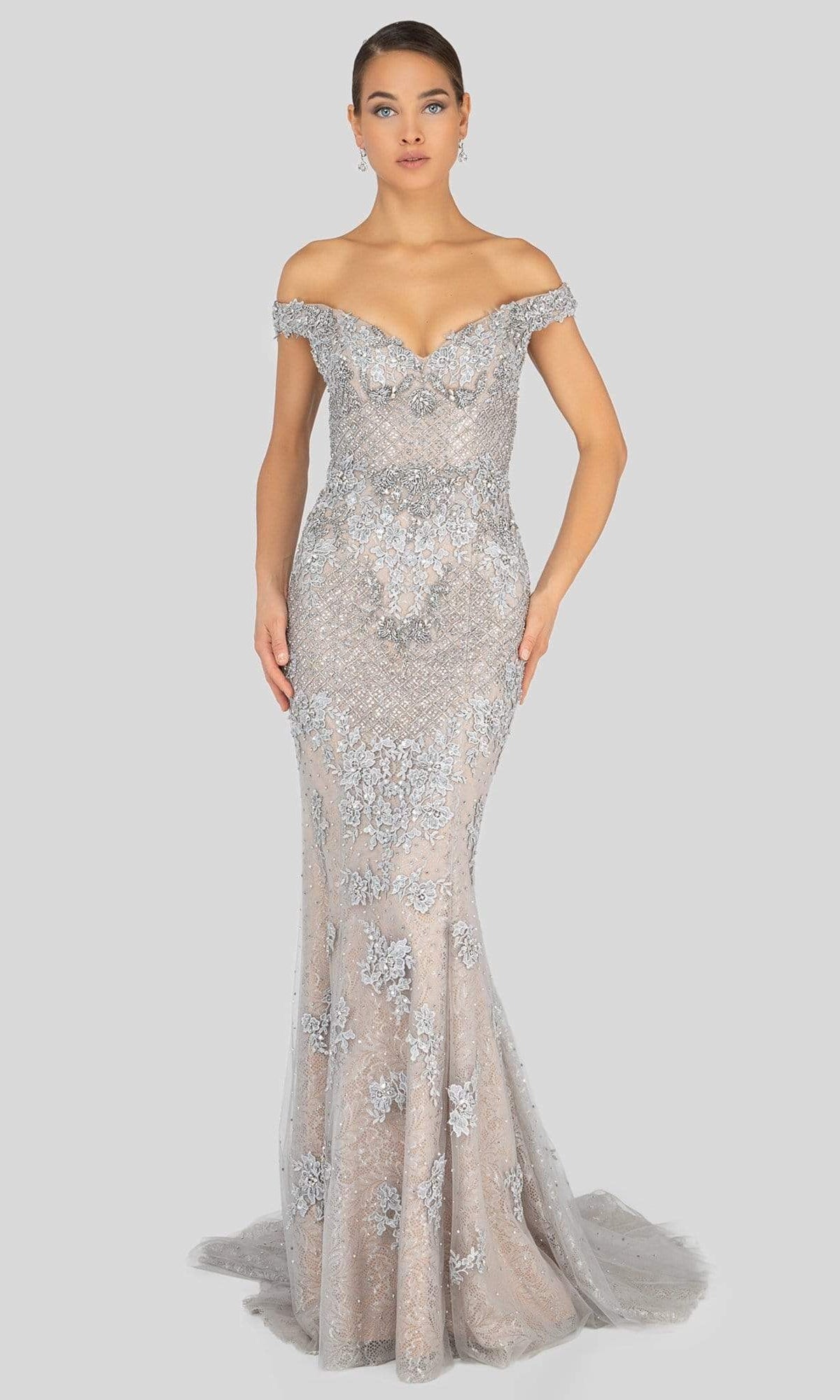 Terani Couture - 1913GL9586 Embellished Off-Shoulder Trumpet Dress - designer evening gown at Silhouette Dresses