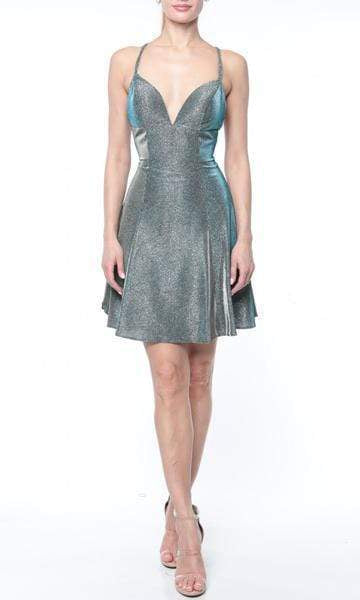 Terani Couture - 1921H0336 Short Braid-Strapped Glitter A-Line Dress - designer homecoming dress at Silhouette Dresses