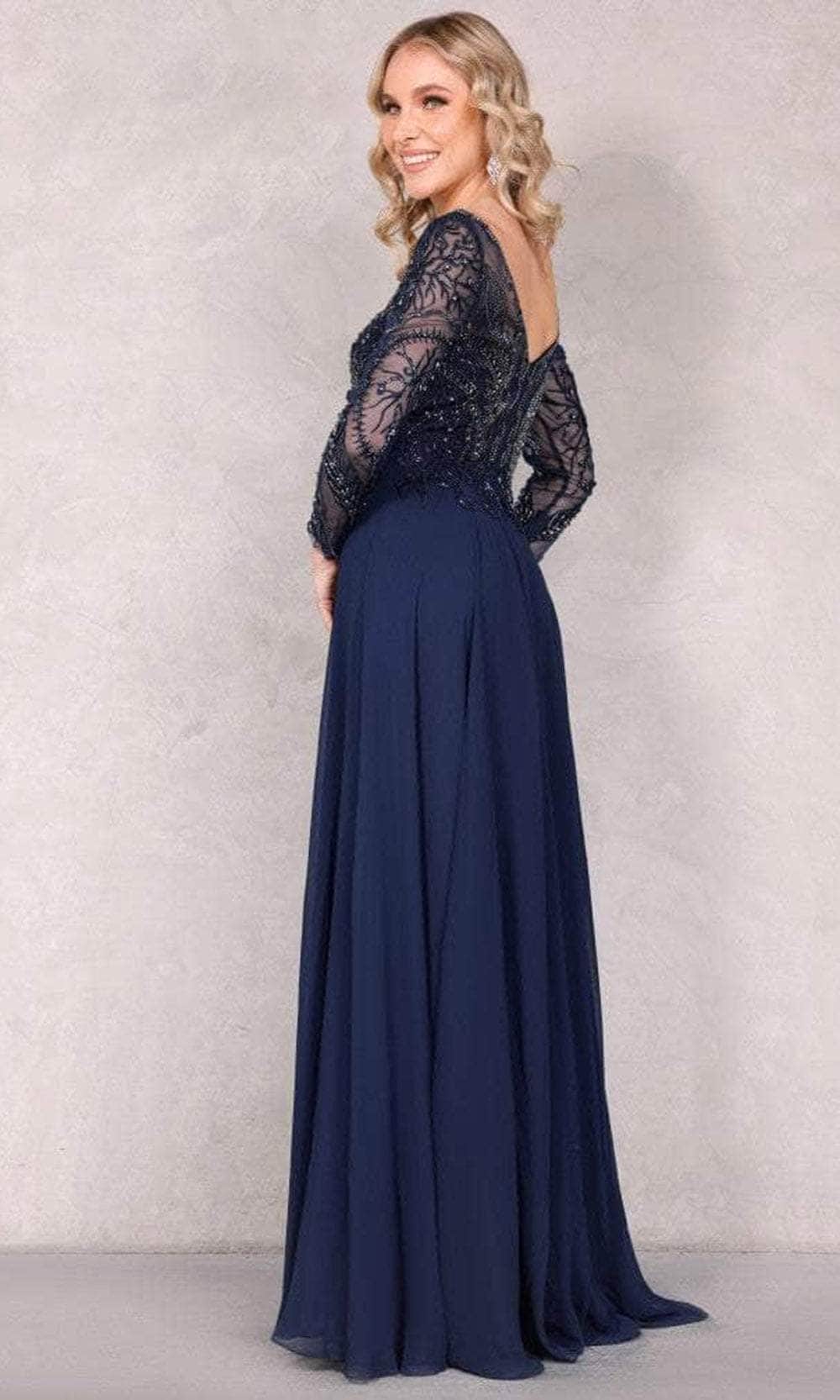 Terani Couture 1921M0494 - Long Sleeve V-Neck Long Dress