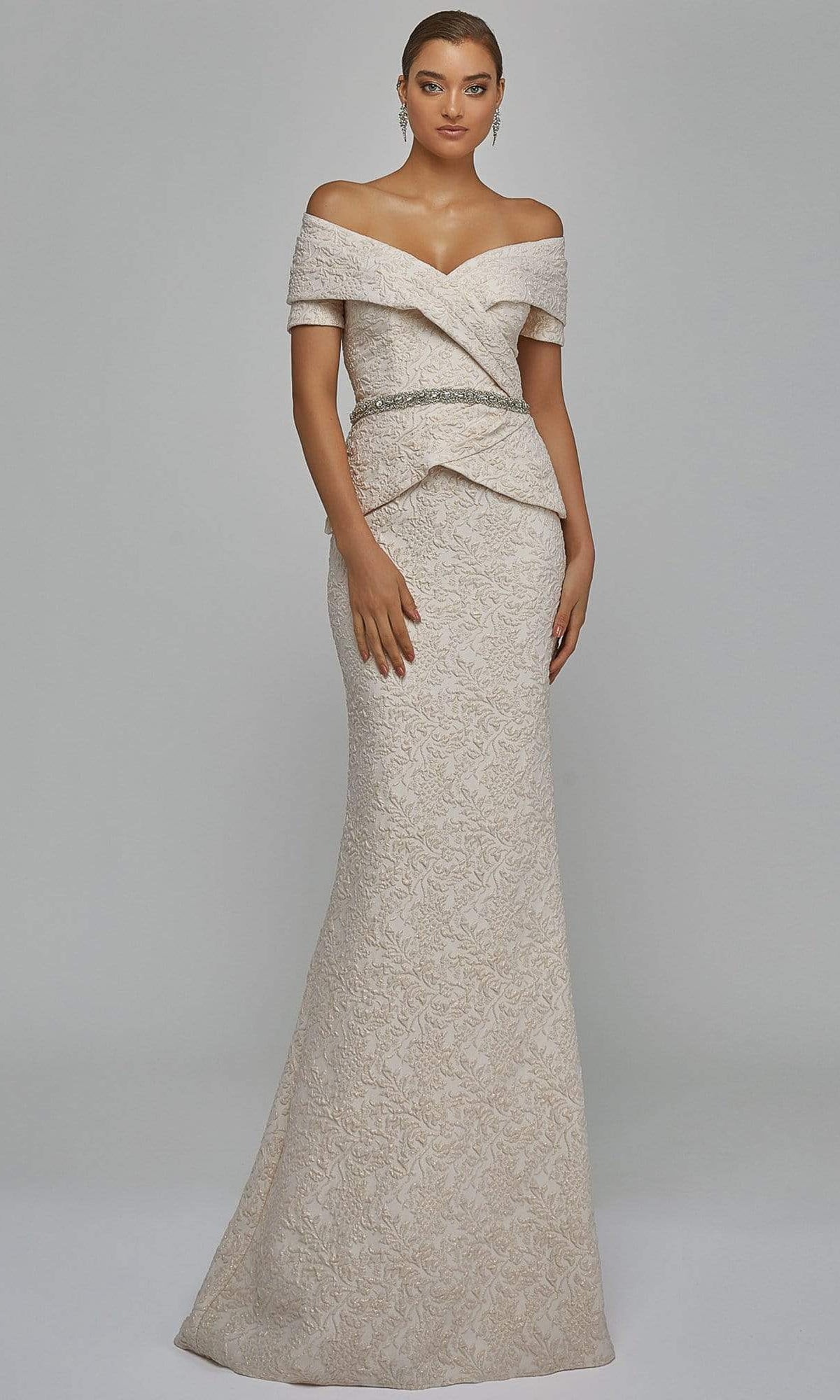 Terani Couture - 1921M0727 Off-Shoulder V-Neck Mother of the Groom Sheath Gown - designer mother of the bride dress at Silhou