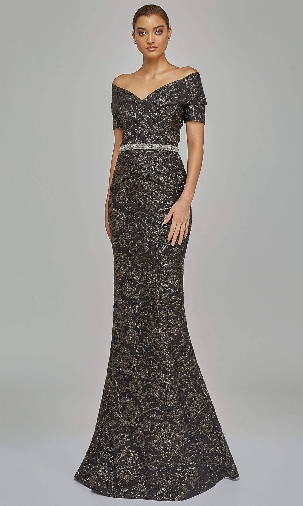 Terani Couture - 1921M0727 Off-Shoulder V-Neck Mother of the Groom Sheath Gown - view 5