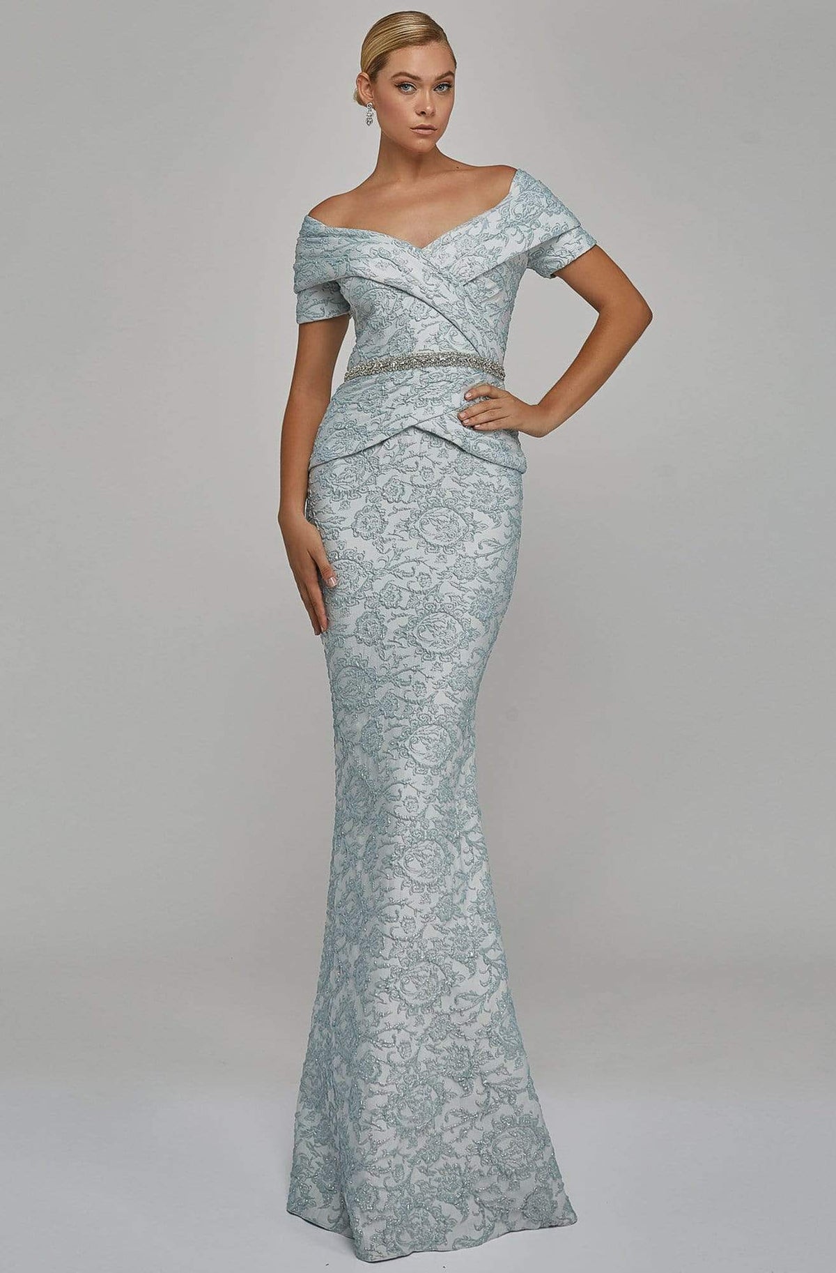 Terani Couture - 1921M0727 Off-Shoulder V-Neck Mother of the Groom Sheath Gown - view 7