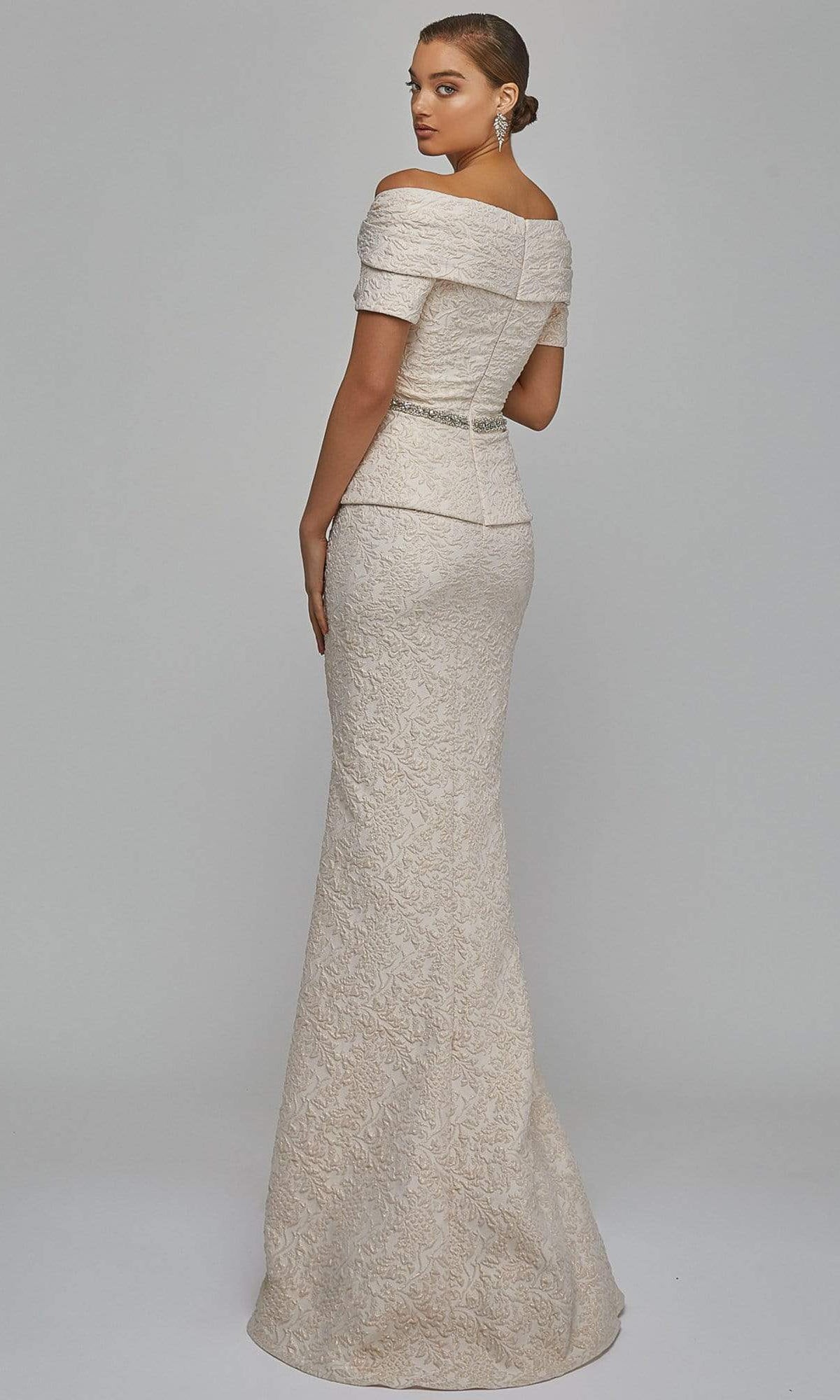 Terani Couture - 1921M0727 Off-Shoulder V-Neck Mother of the Groom Sheath Gown - view 4