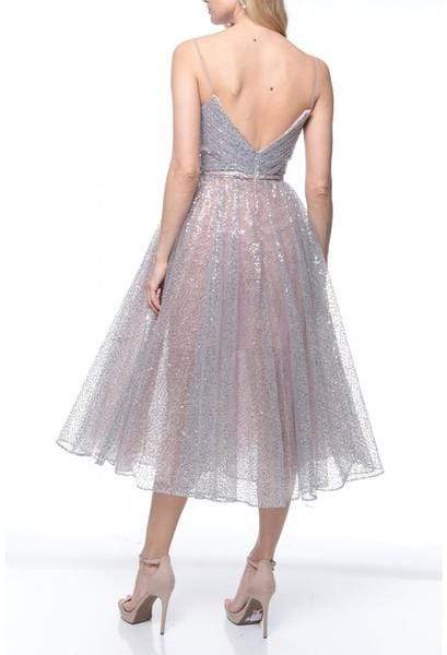 Terani Couture - 1922C0049 Ruched V-Neck A-Line Cocktail Dress - back view