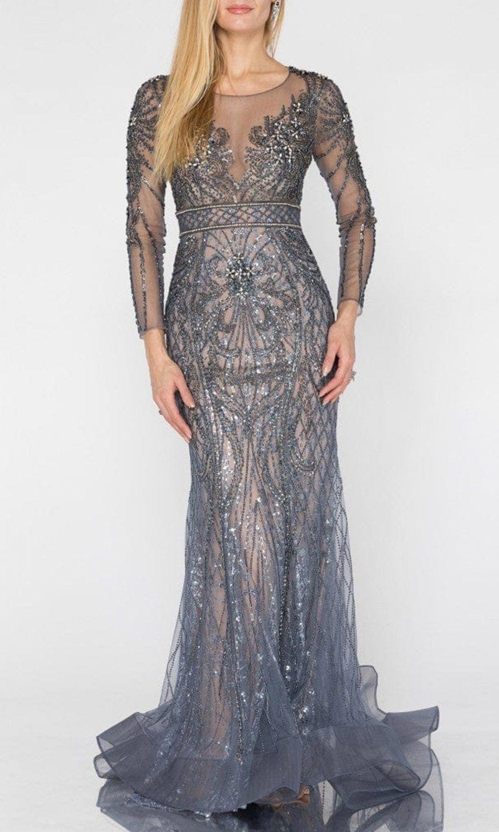 Terani Couture - 1922GL0670 Long Sleeve Beaded Sheath Gown