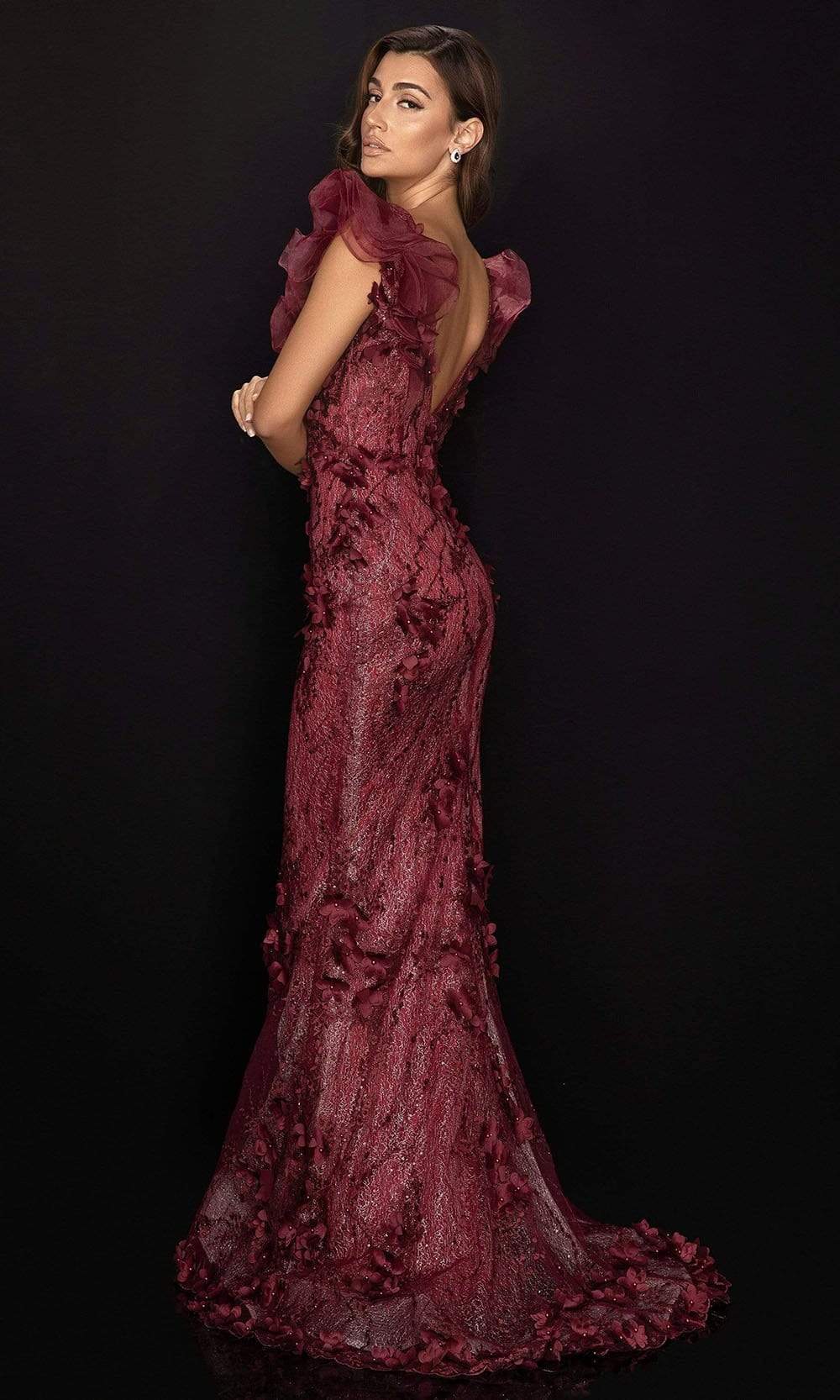 Terani Couture - 2011E2060 Appliqued Plunging V-Neck Dress
