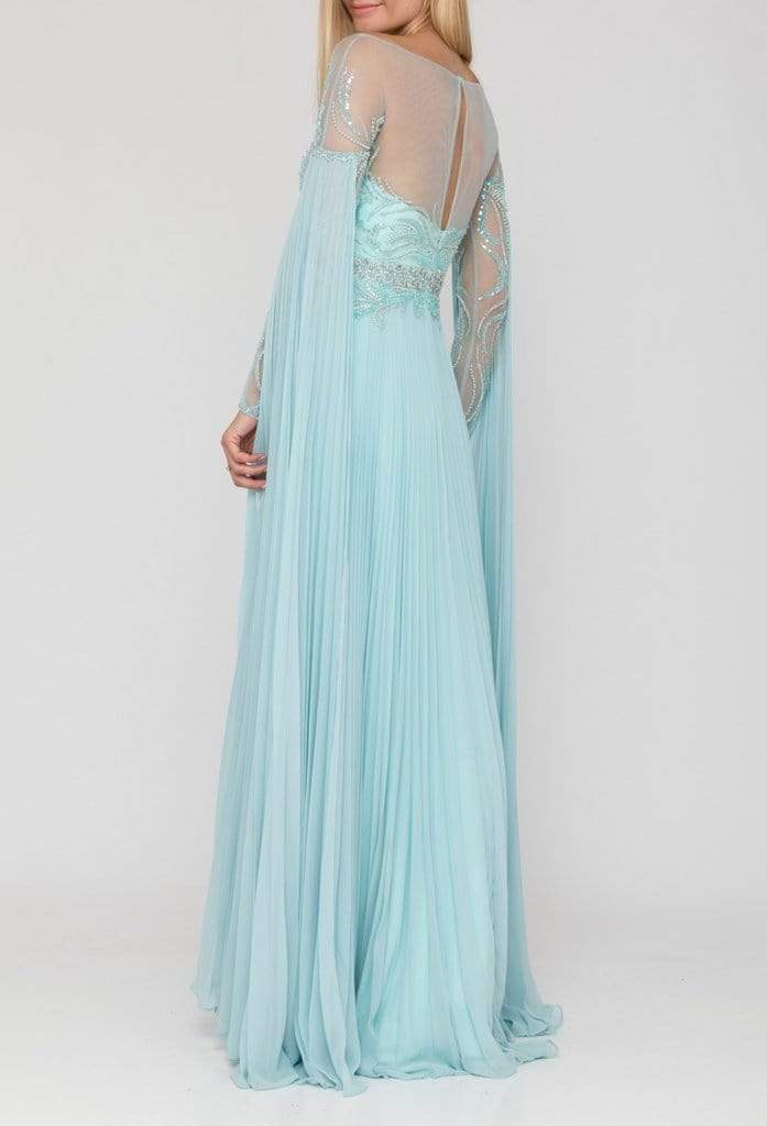 Terani Couture - 2011M2117 Beaded Long Sleeve Pleated Cascade Gown