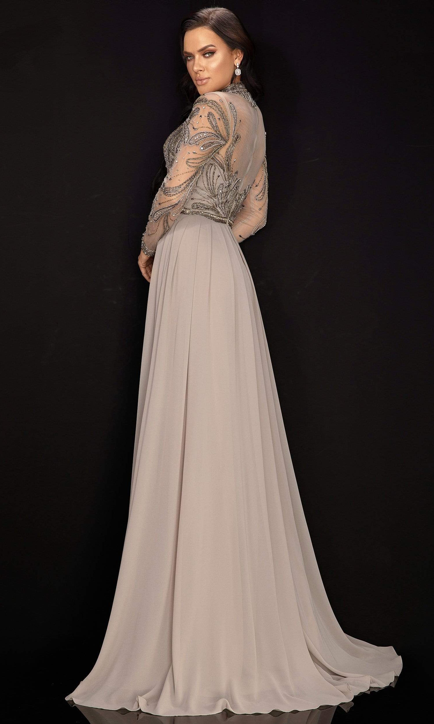 Terani Couture - 2011M2126 Embellished Long Sleeve High A-line Dress - back view