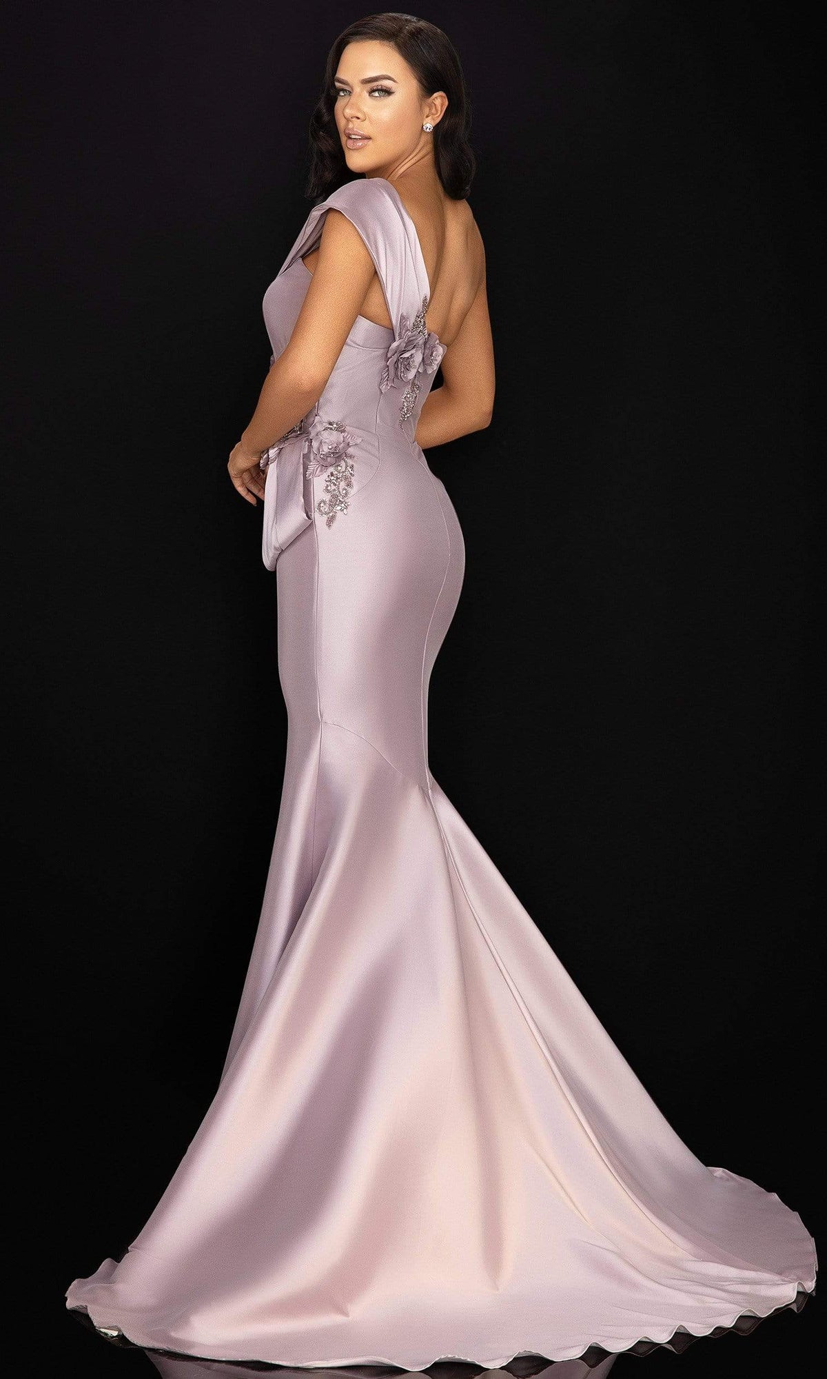 Terani Couture - 2011M2160 Beaded Floral Bodice Knot-Ornate Gown - back view