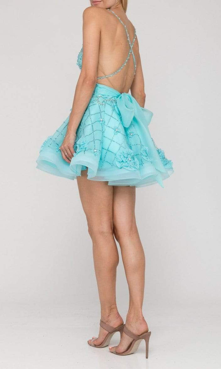 Terani Couture - 2017P1247 Plunging Lattice Beaded Short Dress - back view